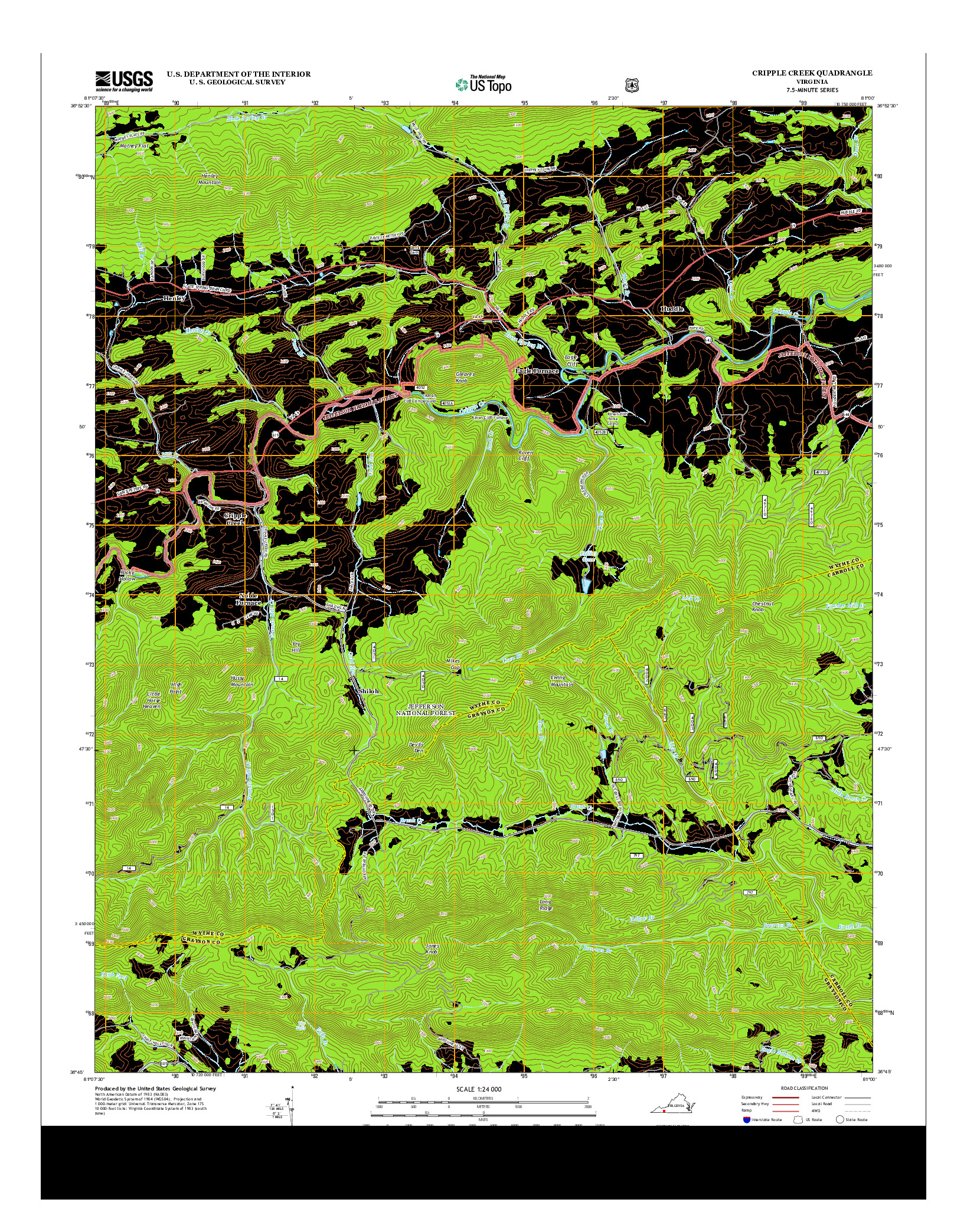USGS US TOPO 7.5-MINUTE MAP FOR CRIPPLE CREEK, VA 2013