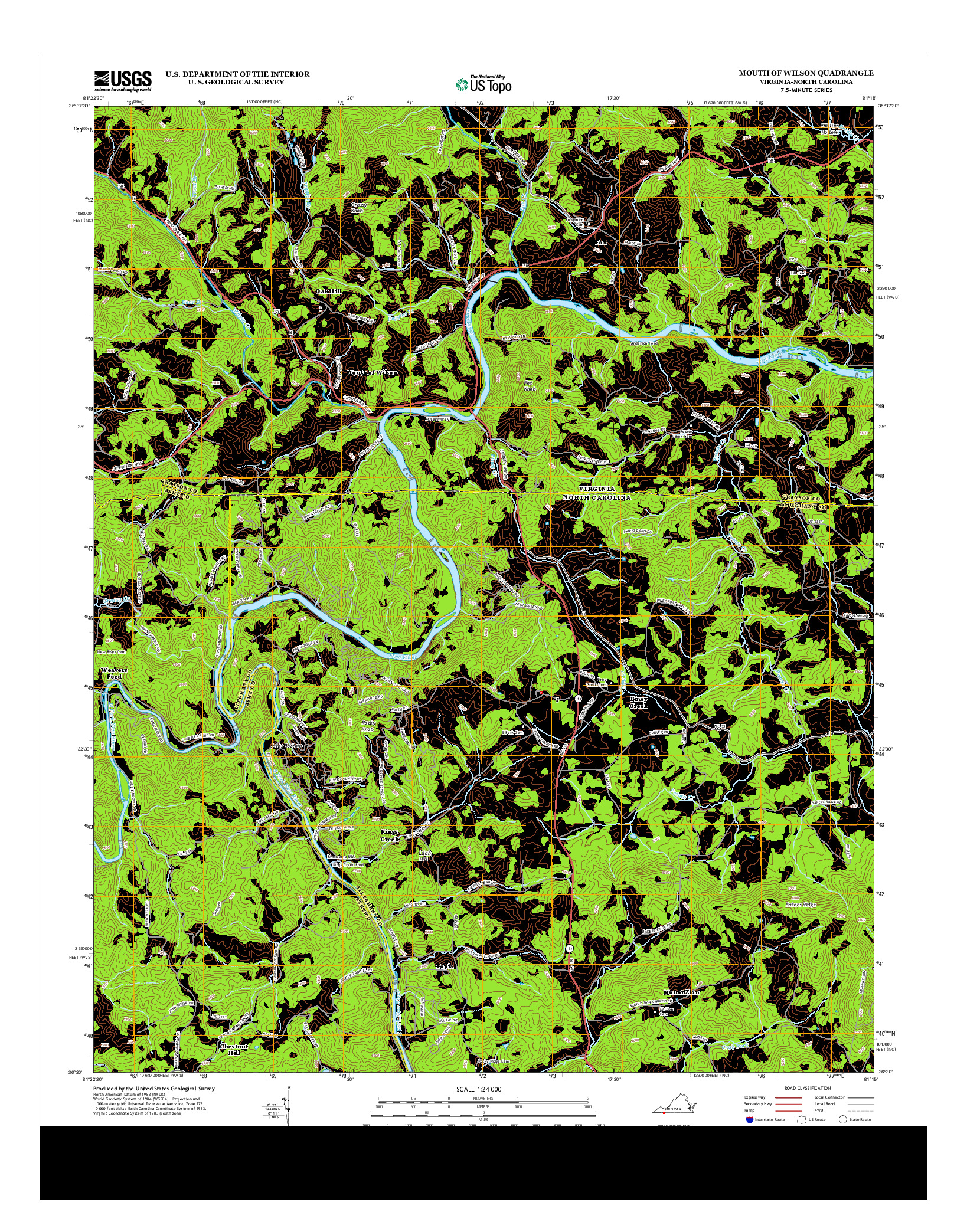 USGS US TOPO 7.5-MINUTE MAP FOR MOUTH OF WILSON, VA-NC 2013