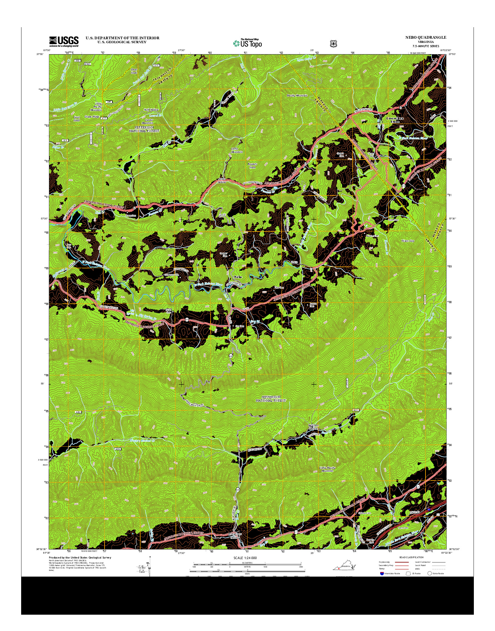 USGS US TOPO 7.5-MINUTE MAP FOR NEBO, VA 2013