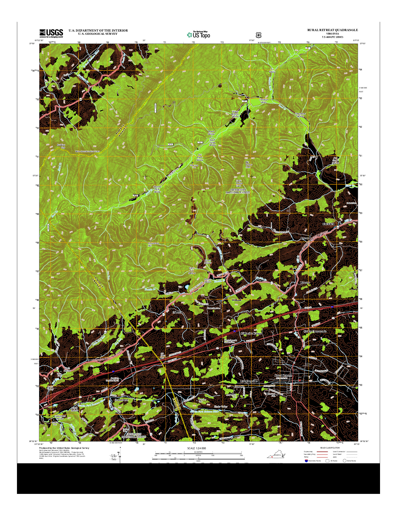 USGS US TOPO 7.5-MINUTE MAP FOR RURAL RETREAT, VA 2013