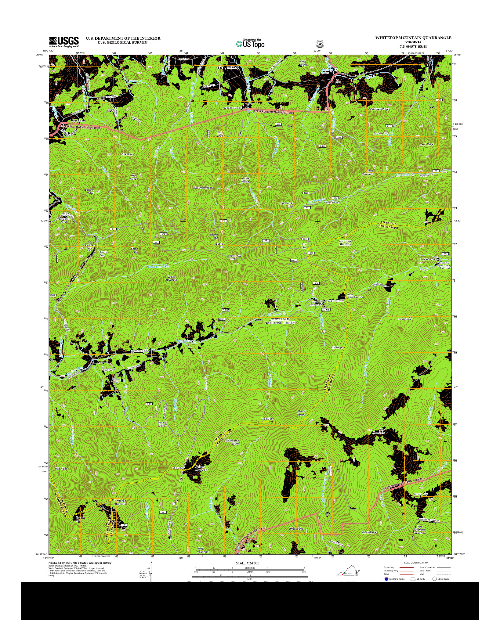 USGS US TOPO 7.5-MINUTE MAP FOR WHITETOP MOUNTAIN, VA 2013