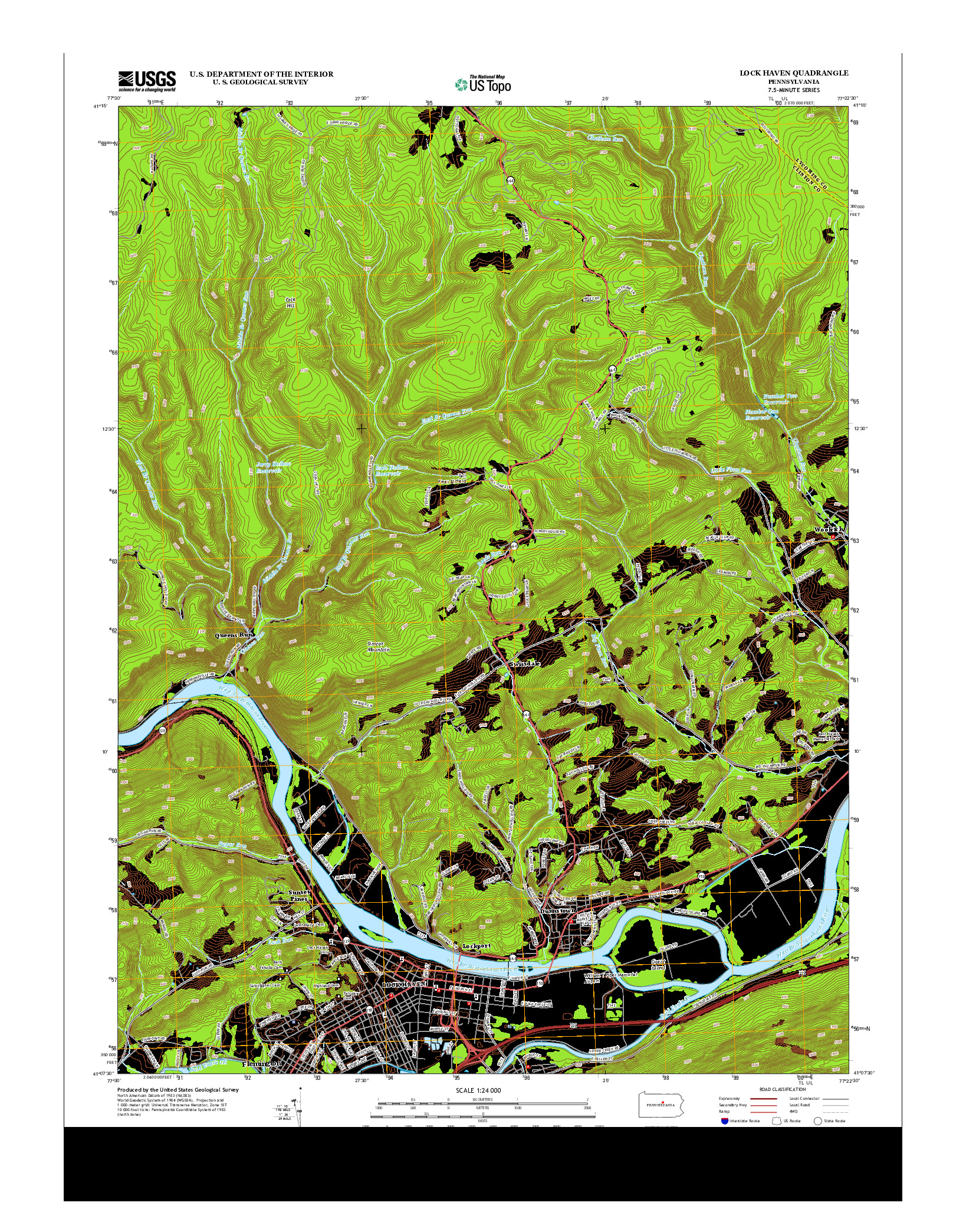 USGS US TOPO 7.5-MINUTE MAP FOR LOCK HAVEN, PA 2013