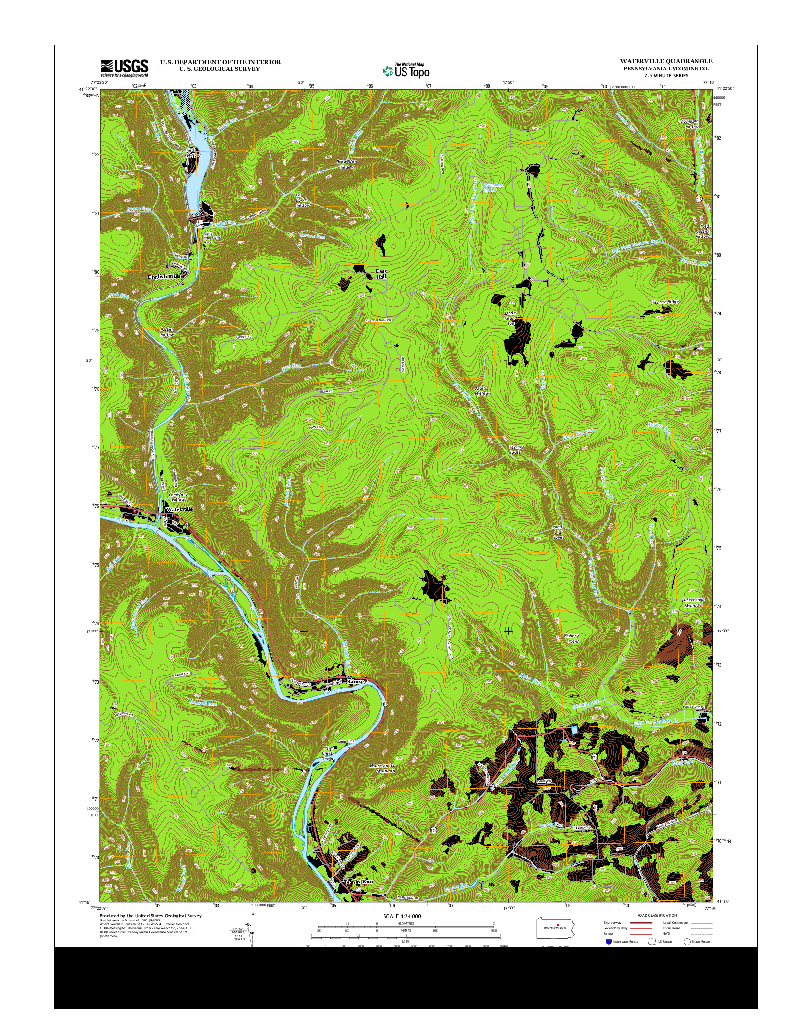 USGS US TOPO 7.5-MINUTE MAP FOR WATERVILLE, PA 2013