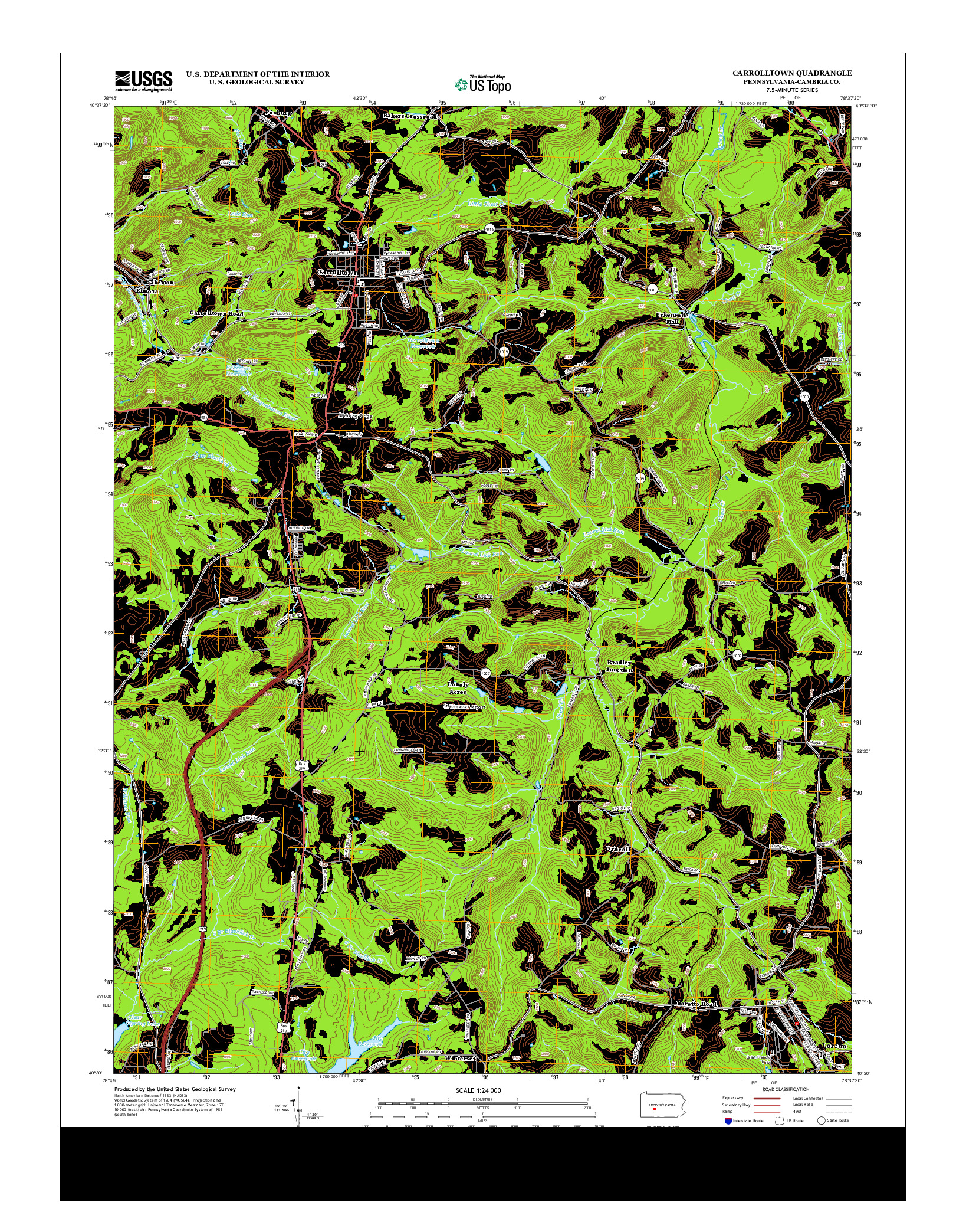 USGS US TOPO 7.5-MINUTE MAP FOR CARROLLTOWN, PA 2013