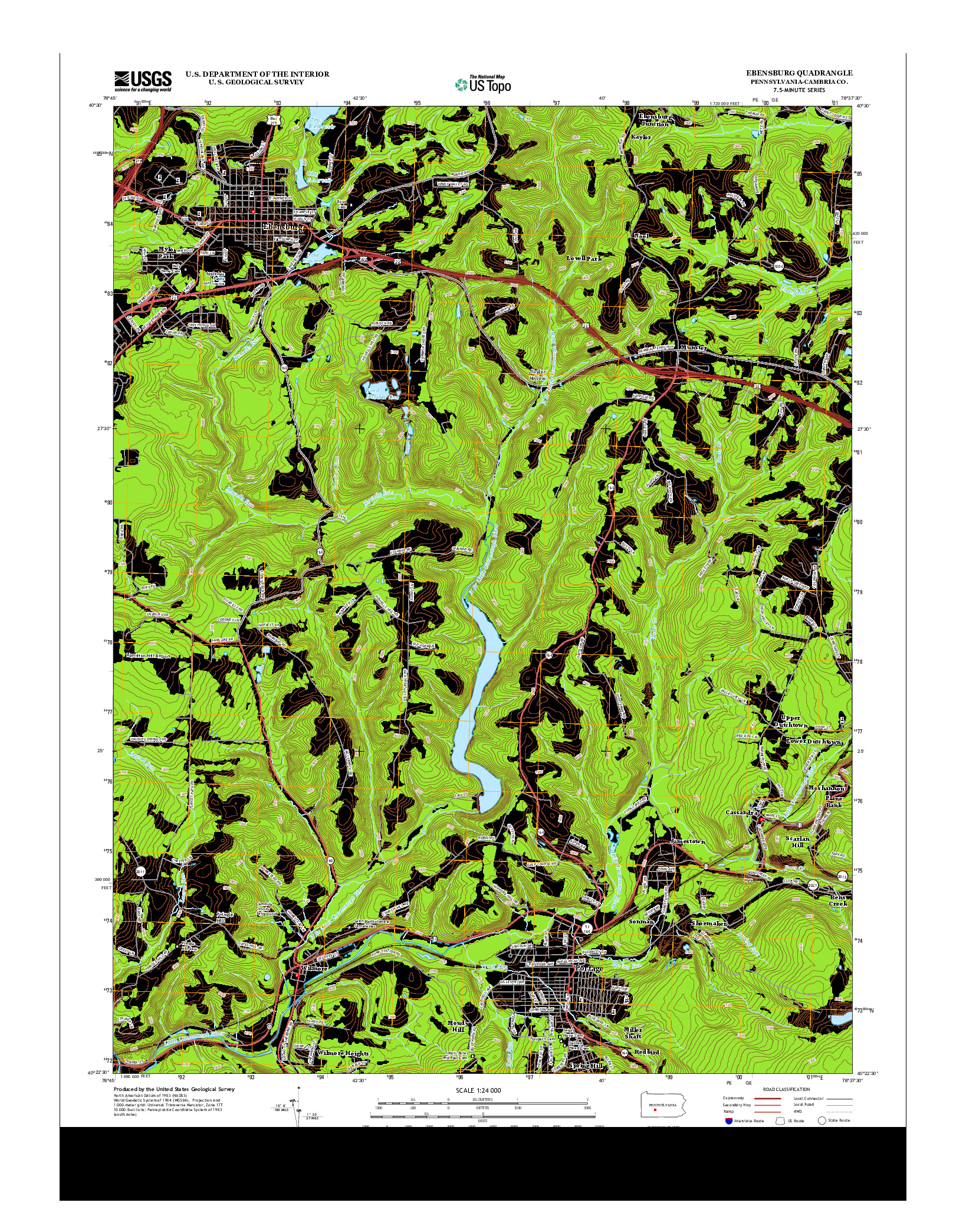 USGS US TOPO 7.5-MINUTE MAP FOR EBENSBURG, PA 2013