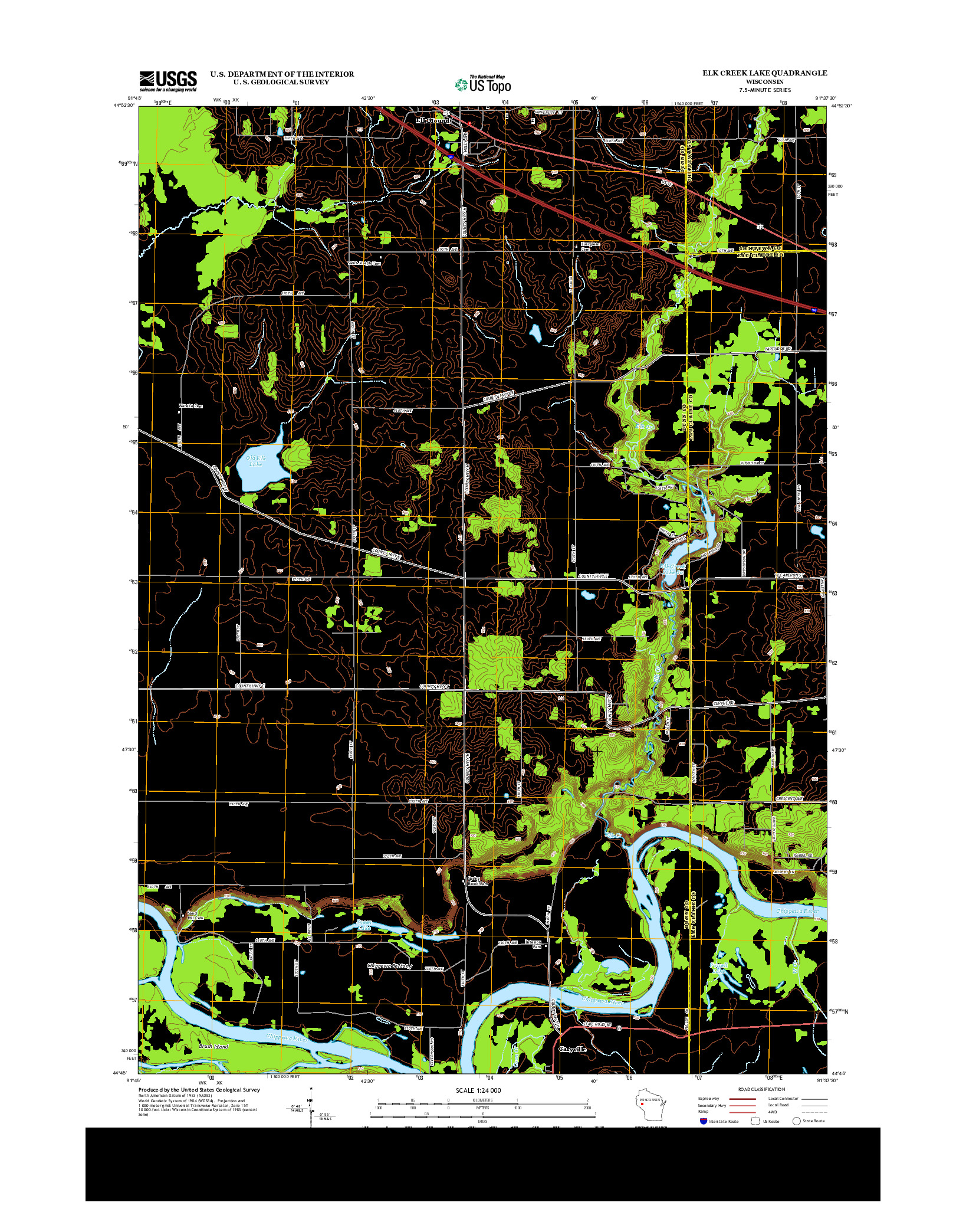 USGS US TOPO 7.5-MINUTE MAP FOR ELK CREEK LAKE, WI 2013