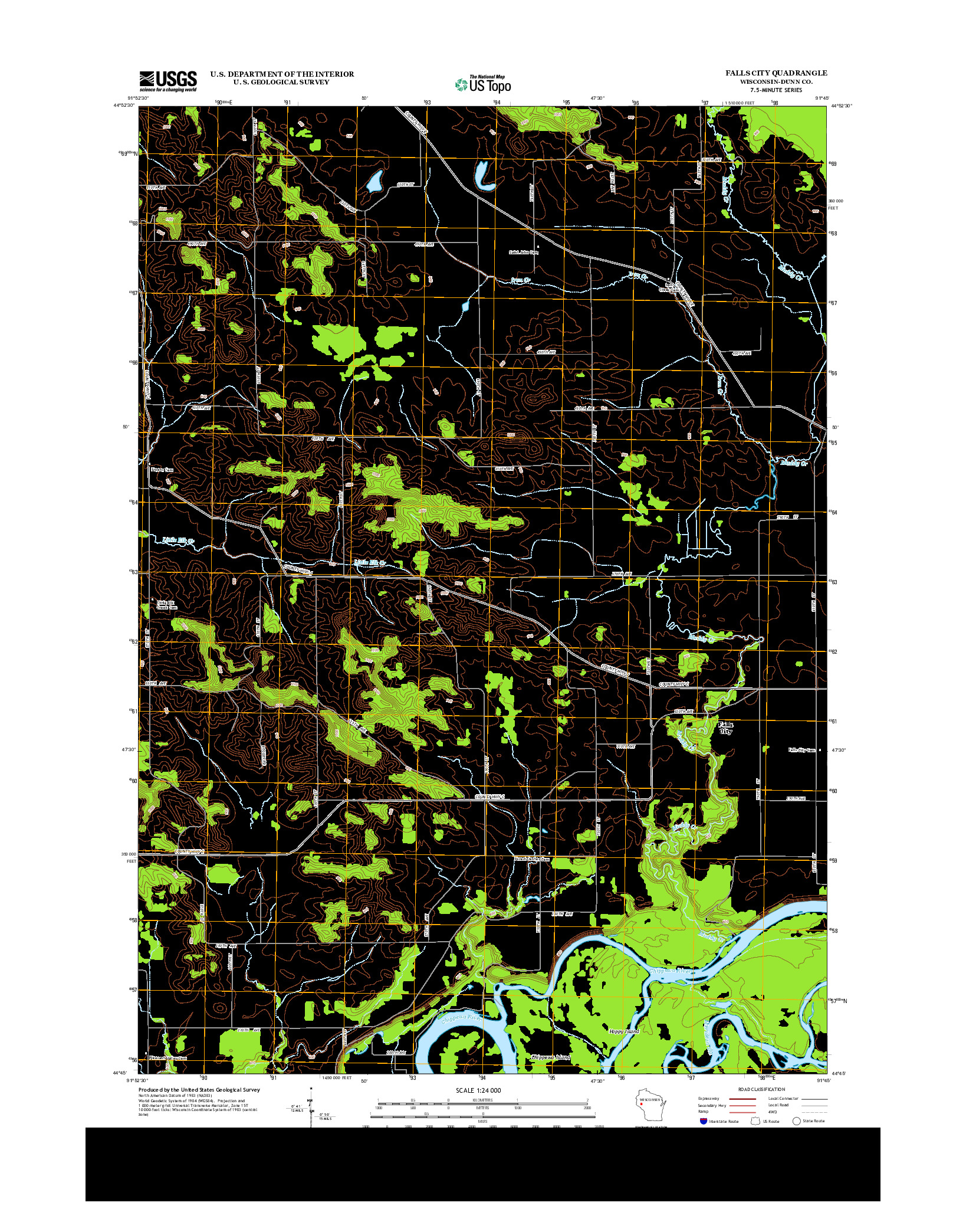 USGS US TOPO 7.5-MINUTE MAP FOR FALLS CITY, WI 2013