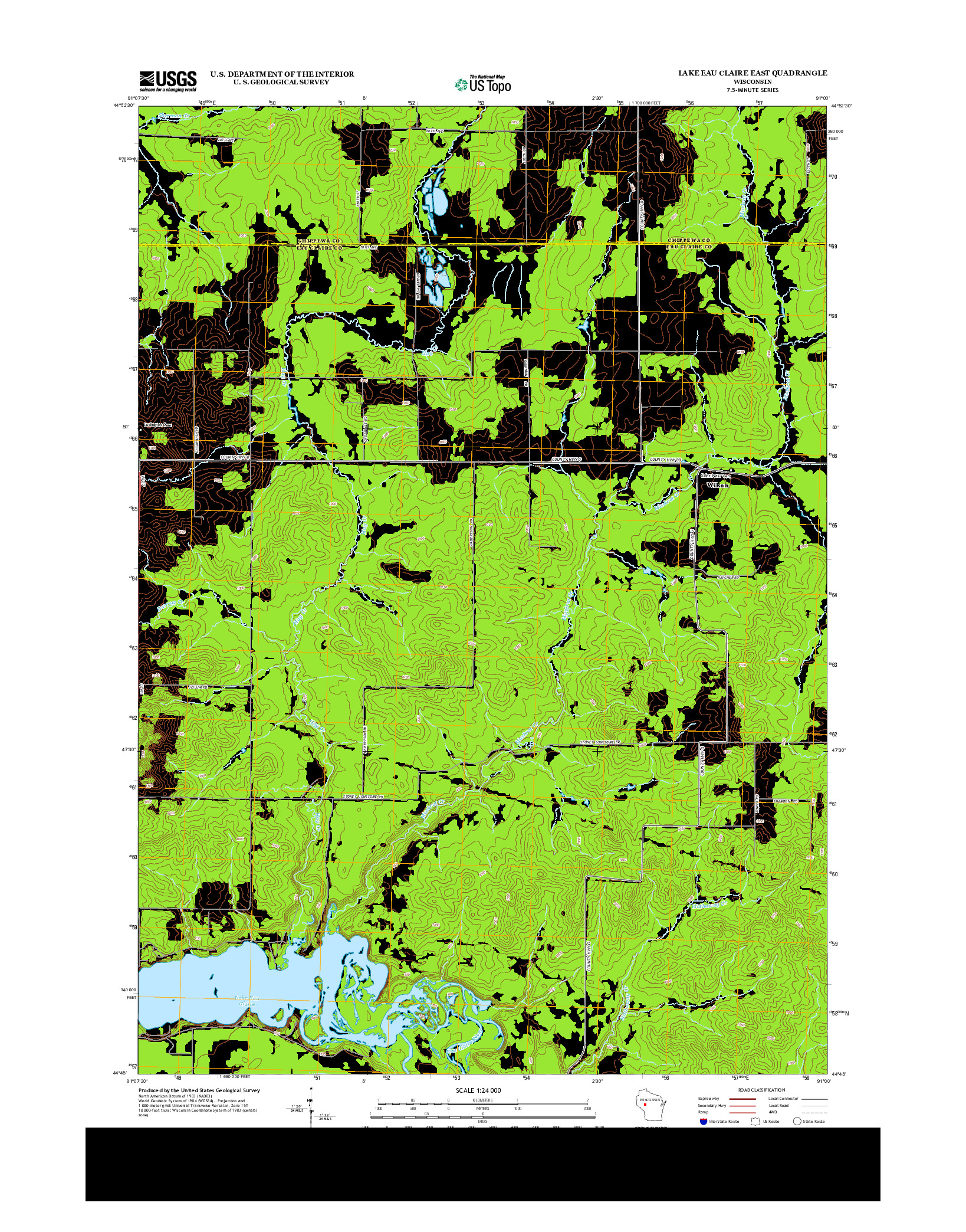 USGS US TOPO 7.5-MINUTE MAP FOR LAKE EAU CLAIRE EAST, WI 2013
