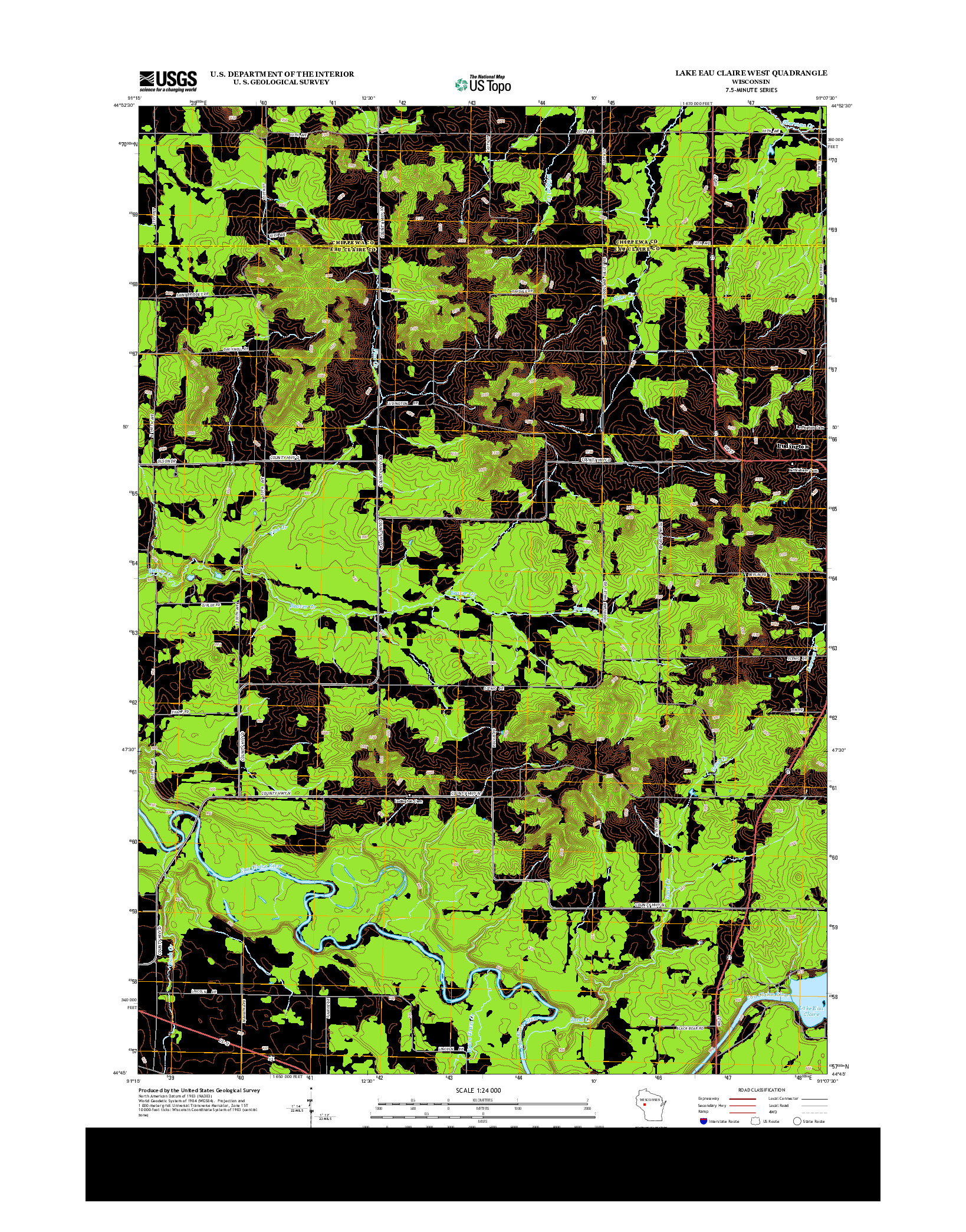 USGS US TOPO 7.5-MINUTE MAP FOR LAKE EAU CLAIRE WEST, WI 2013