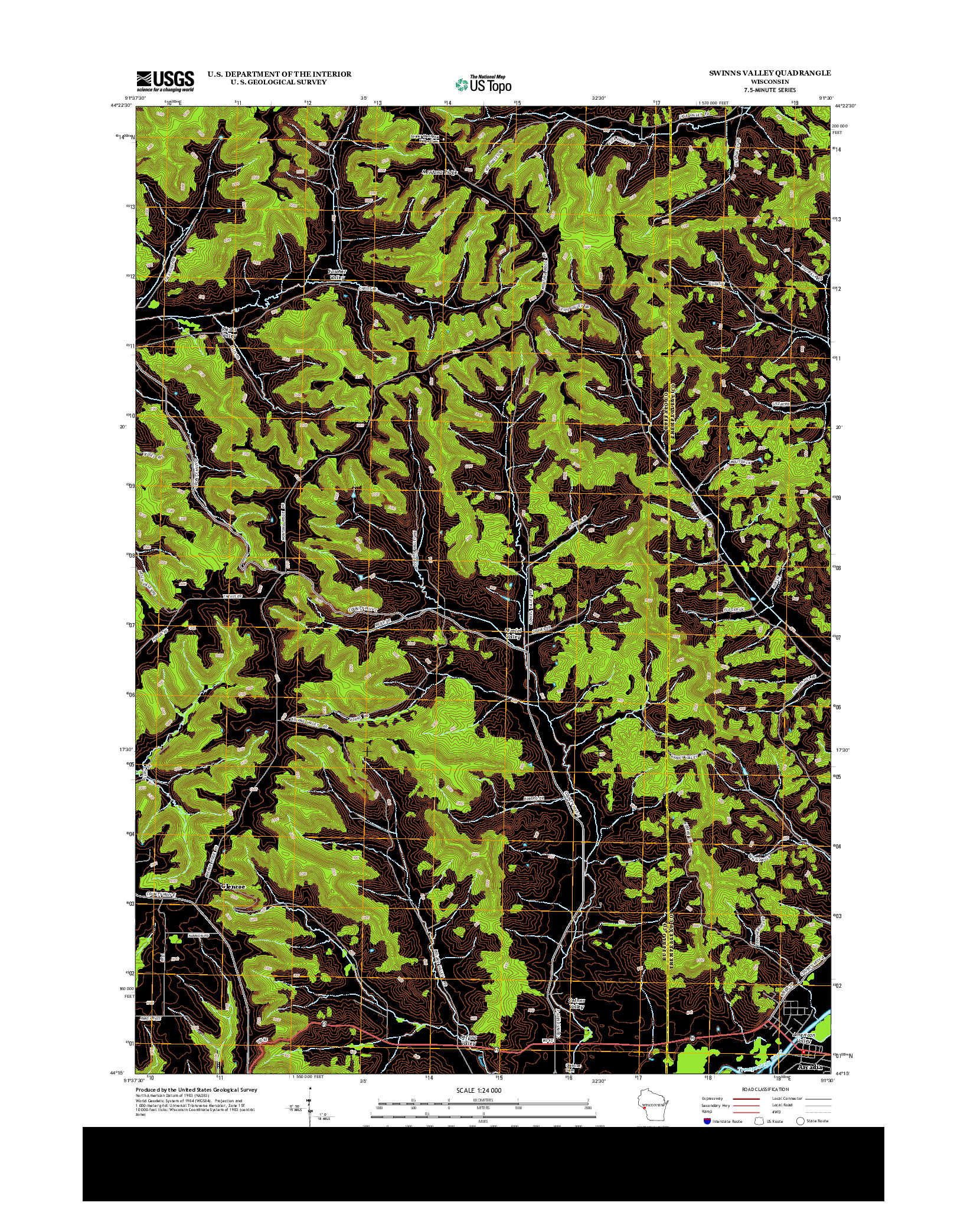 USGS US TOPO 7.5-MINUTE MAP FOR SWINNS VALLEY, WI 2013
