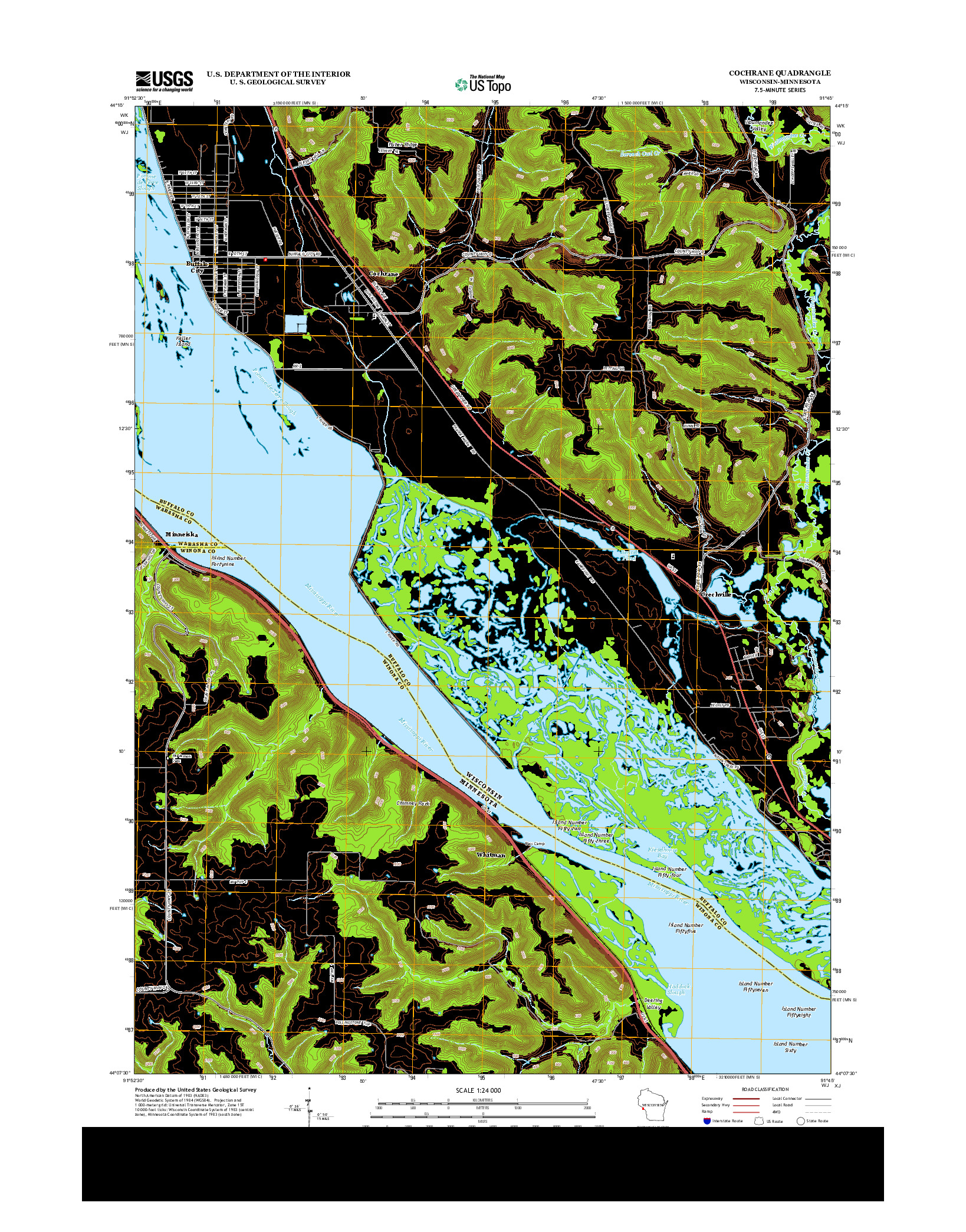 USGS US TOPO 7.5-MINUTE MAP FOR COCHRANE, WI-MN 2013