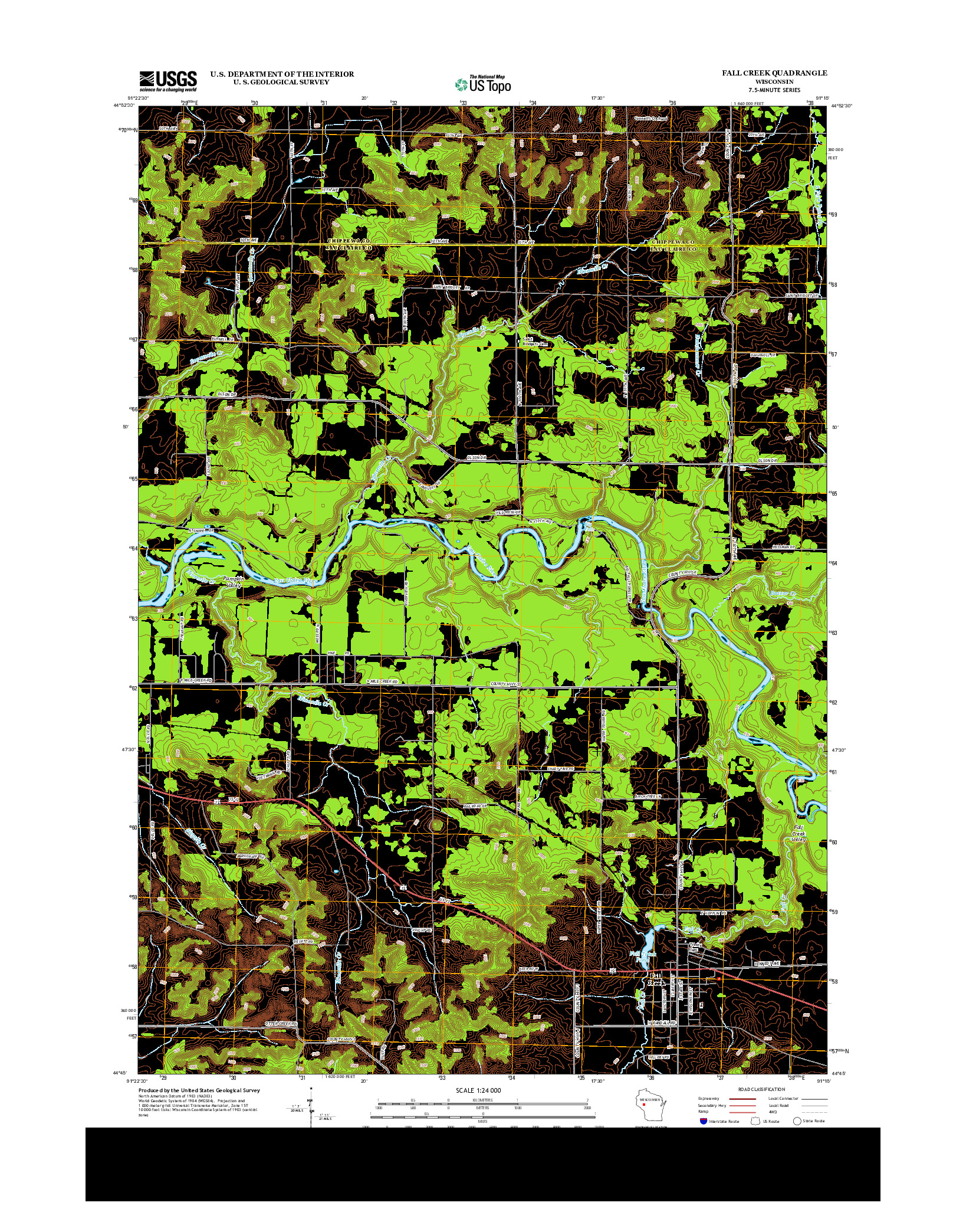 USGS US TOPO 7.5-MINUTE MAP FOR FALL CREEK, WI 2013