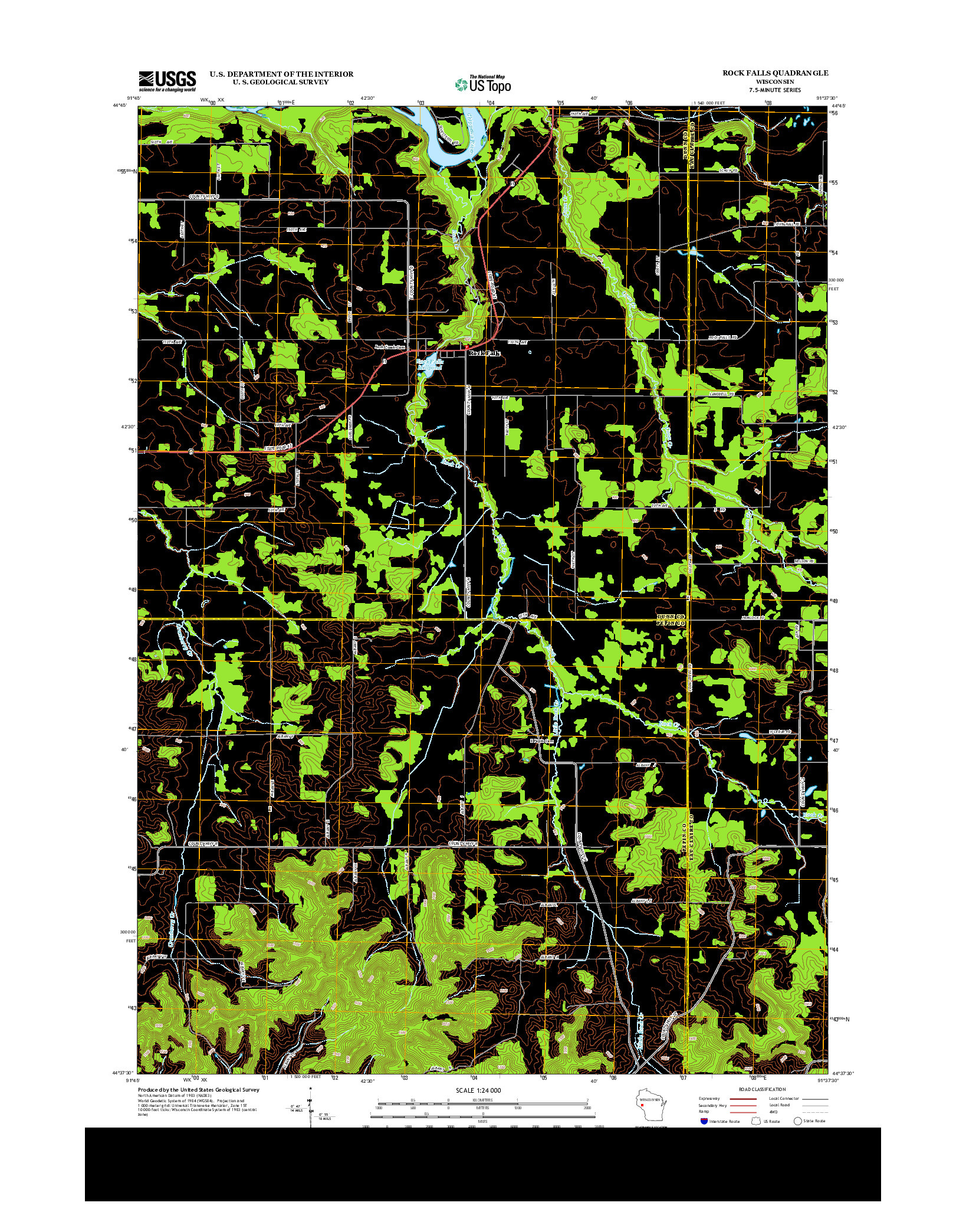 USGS US TOPO 7.5-MINUTE MAP FOR ROCK FALLS, WI 2013