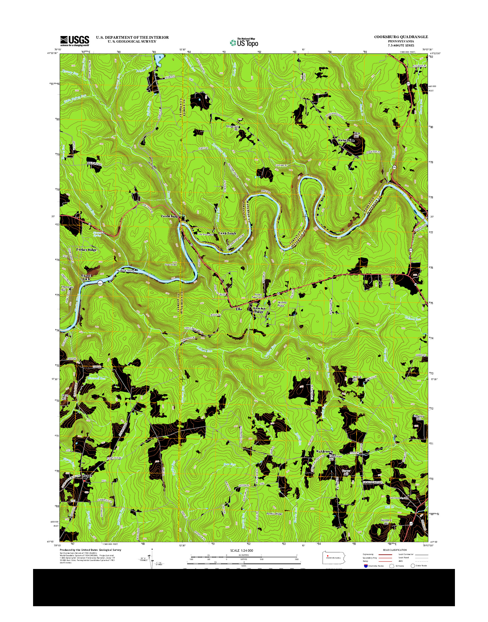 USGS US TOPO 7.5-MINUTE MAP FOR COOKSBURG, PA 2013