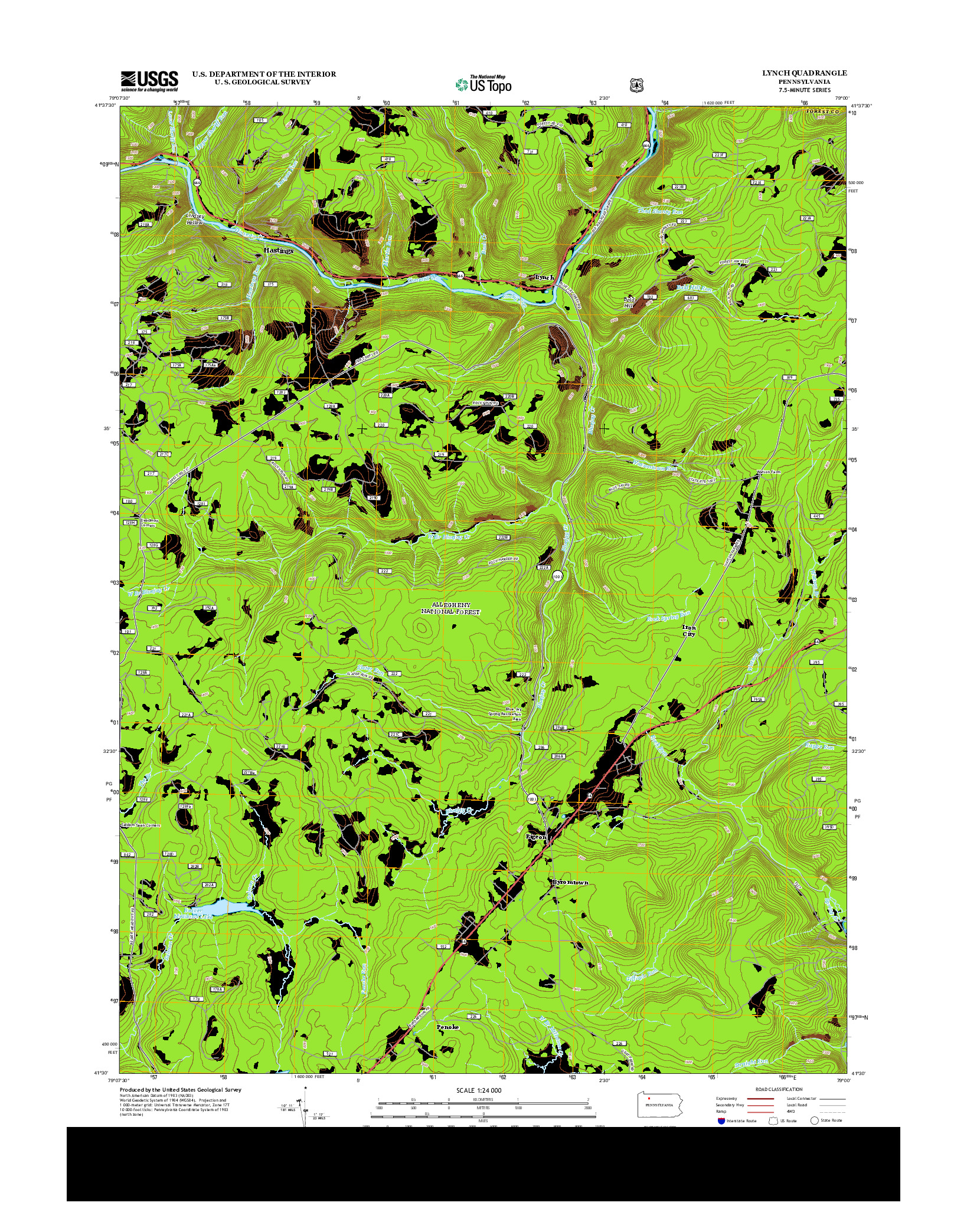 USGS US TOPO 7.5-MINUTE MAP FOR LYNCH, PA 2013