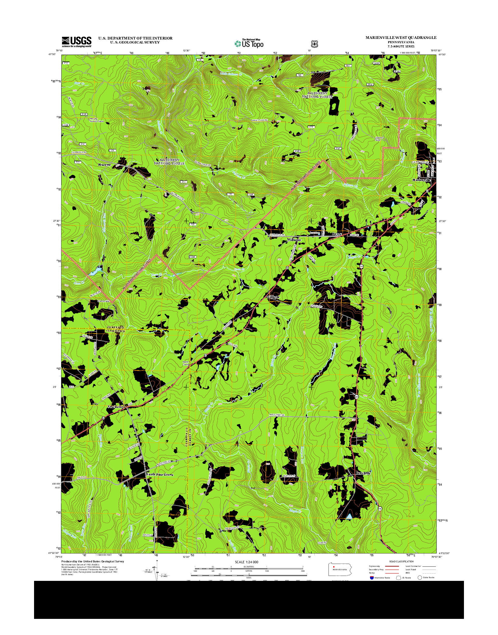 USGS US TOPO 7.5-MINUTE MAP FOR MARIENVILLE WEST, PA 2013