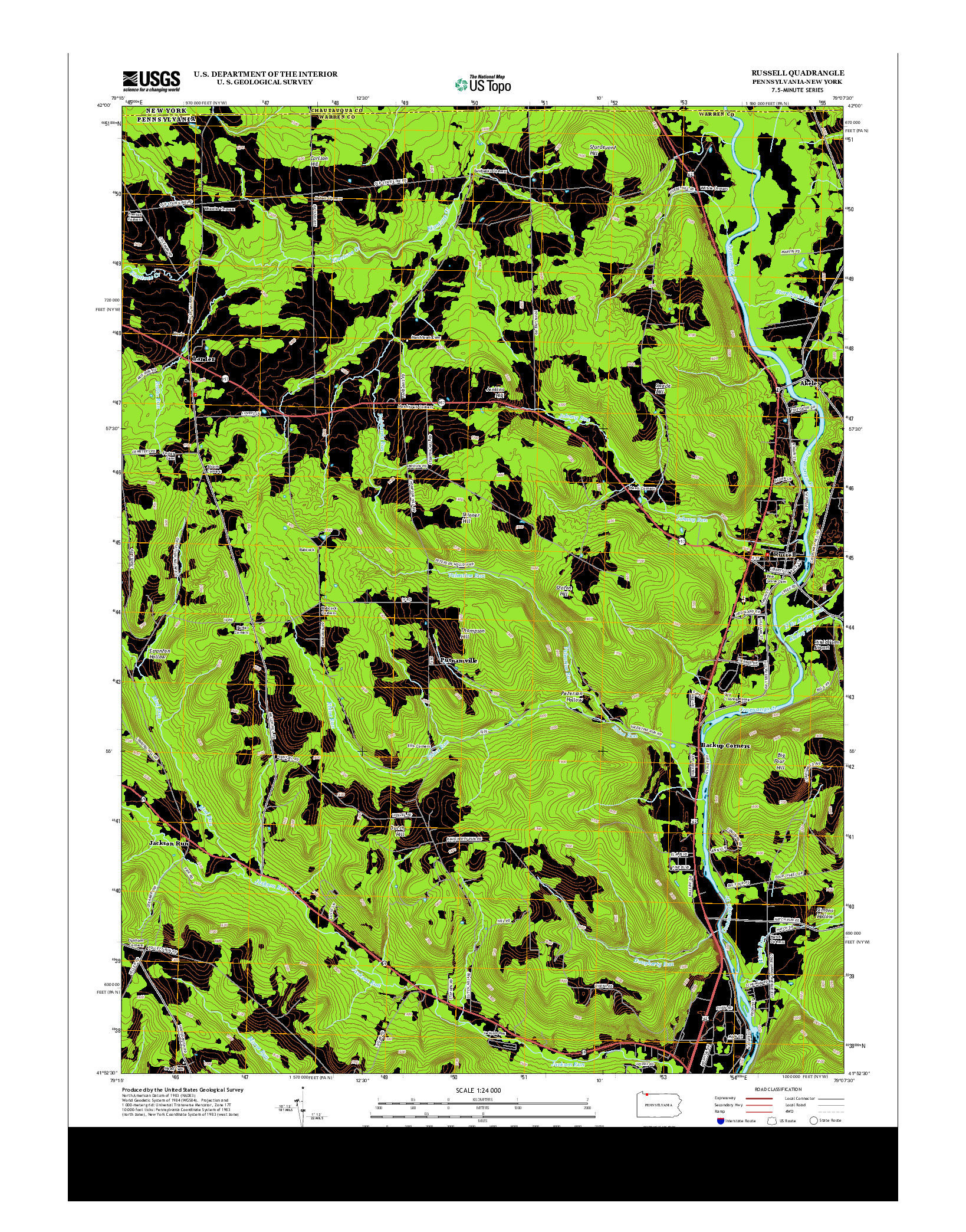 USGS US TOPO 7.5-MINUTE MAP FOR RUSSELL, PA-NY 2013