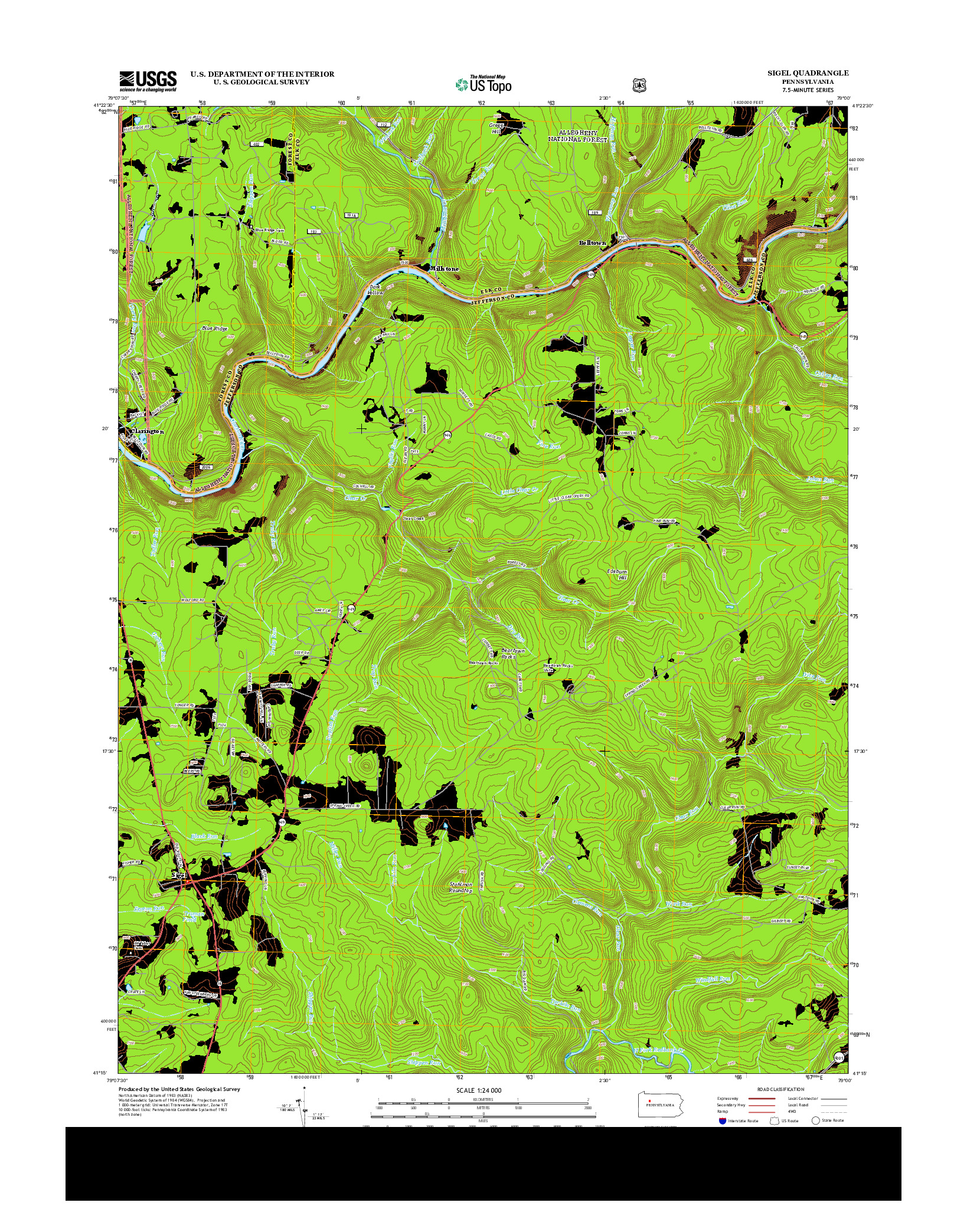 USGS US TOPO 7.5-MINUTE MAP FOR SIGEL, PA 2013