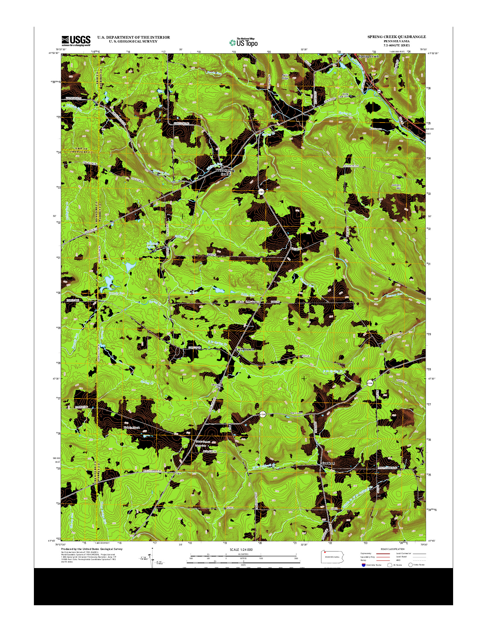 USGS US TOPO 7.5-MINUTE MAP FOR SPRING CREEK, PA 2013