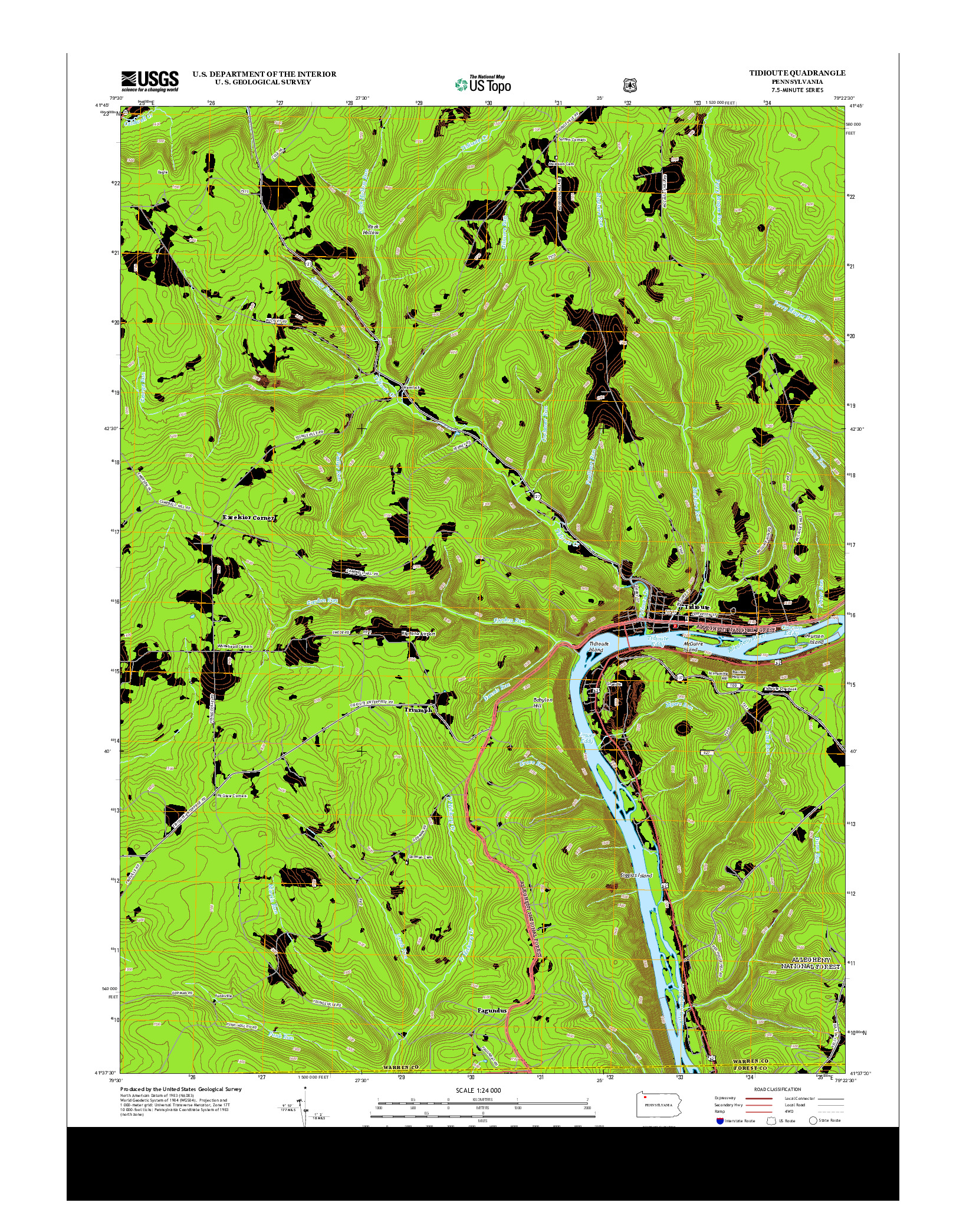 USGS US TOPO 7.5-MINUTE MAP FOR TIDIOUTE, PA 2013