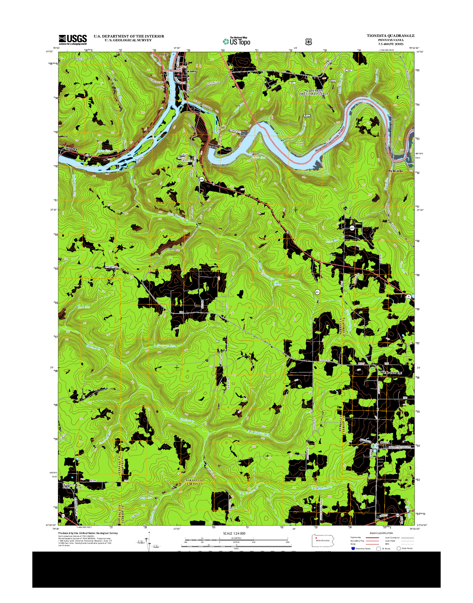 USGS US TOPO 7.5-MINUTE MAP FOR TIONESTA, PA 2013