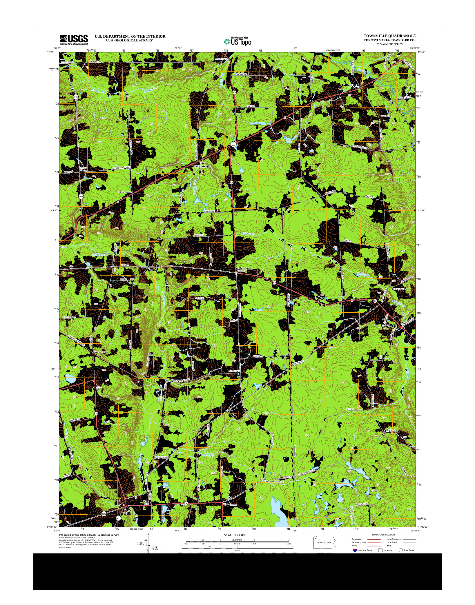 USGS US TOPO 7.5-MINUTE MAP FOR TOWNVILLE, PA 2013