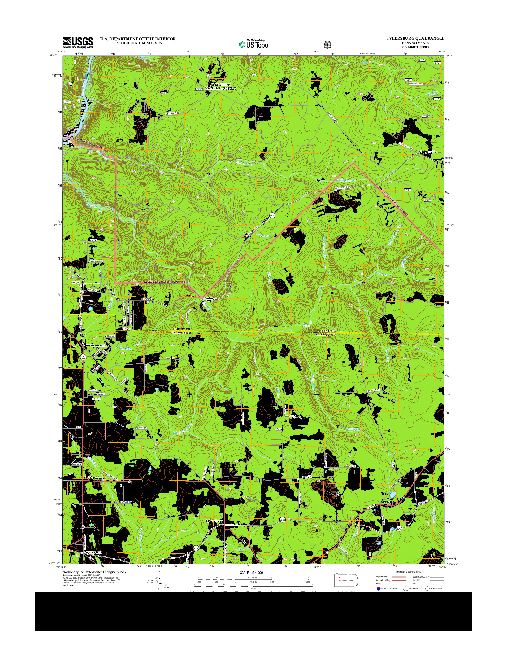 USGS US TOPO 7.5-MINUTE MAP FOR TYLERSBURG, PA 2013