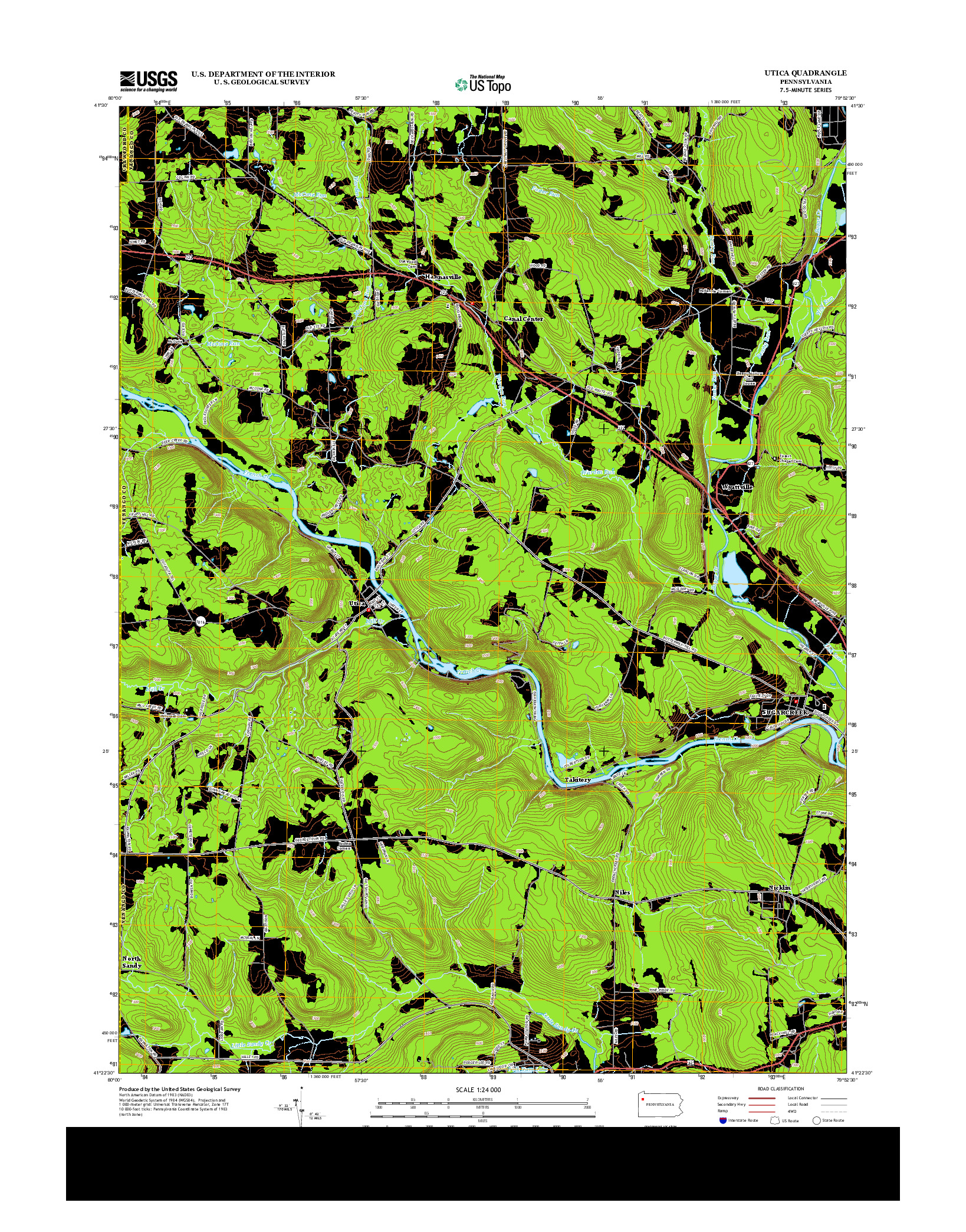 USGS US TOPO 7.5-MINUTE MAP FOR UTICA, PA 2013
