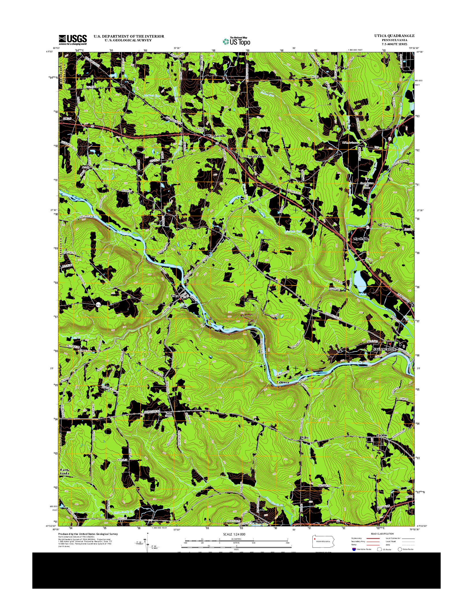 USGS US TOPO 7.5-MINUTE MAP FOR UTICA, PA 2013