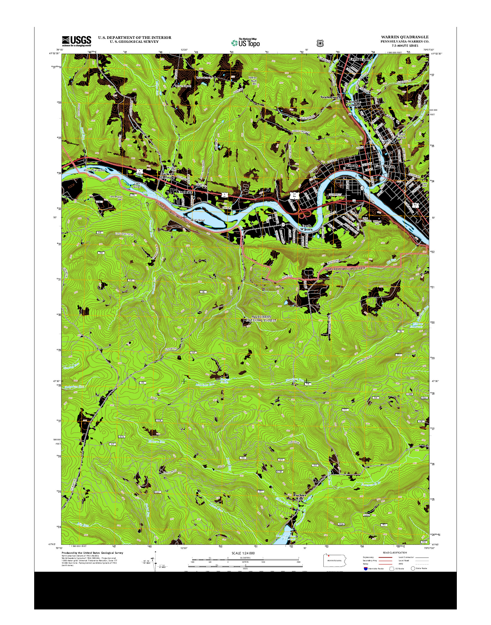 USGS US TOPO 7.5-MINUTE MAP FOR WARREN, PA 2013