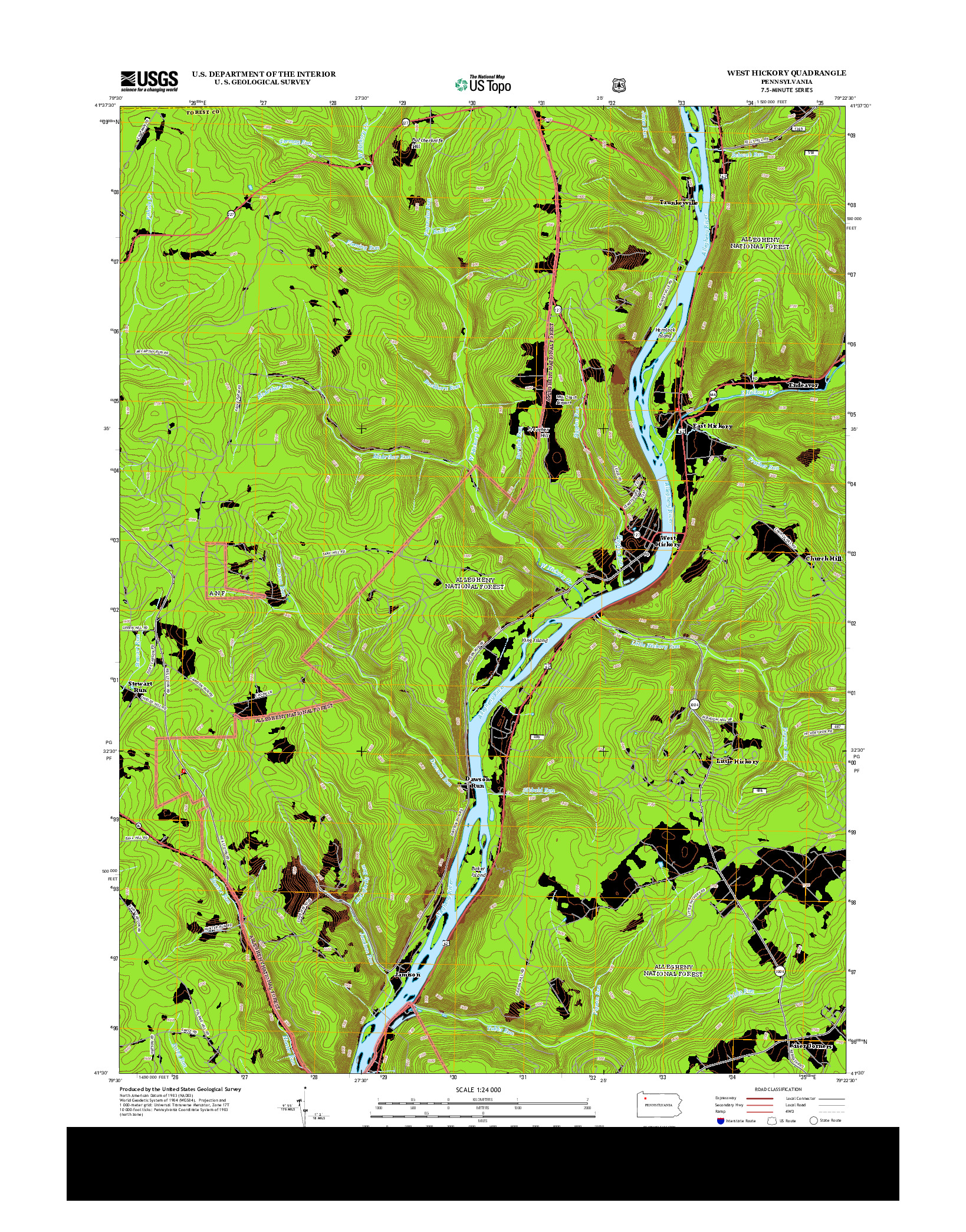 USGS US TOPO 7.5-MINUTE MAP FOR WEST HICKORY, PA 2013