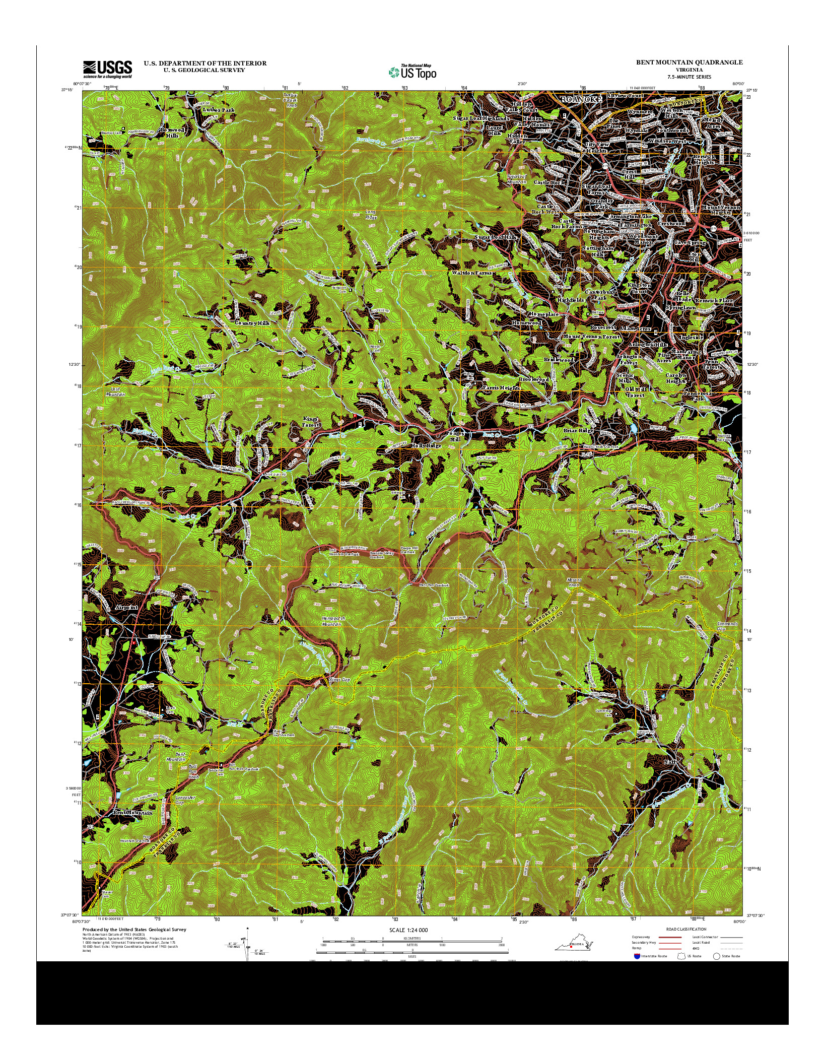 USGS US TOPO 7.5-MINUTE MAP FOR BENT MOUNTAIN, VA 2013