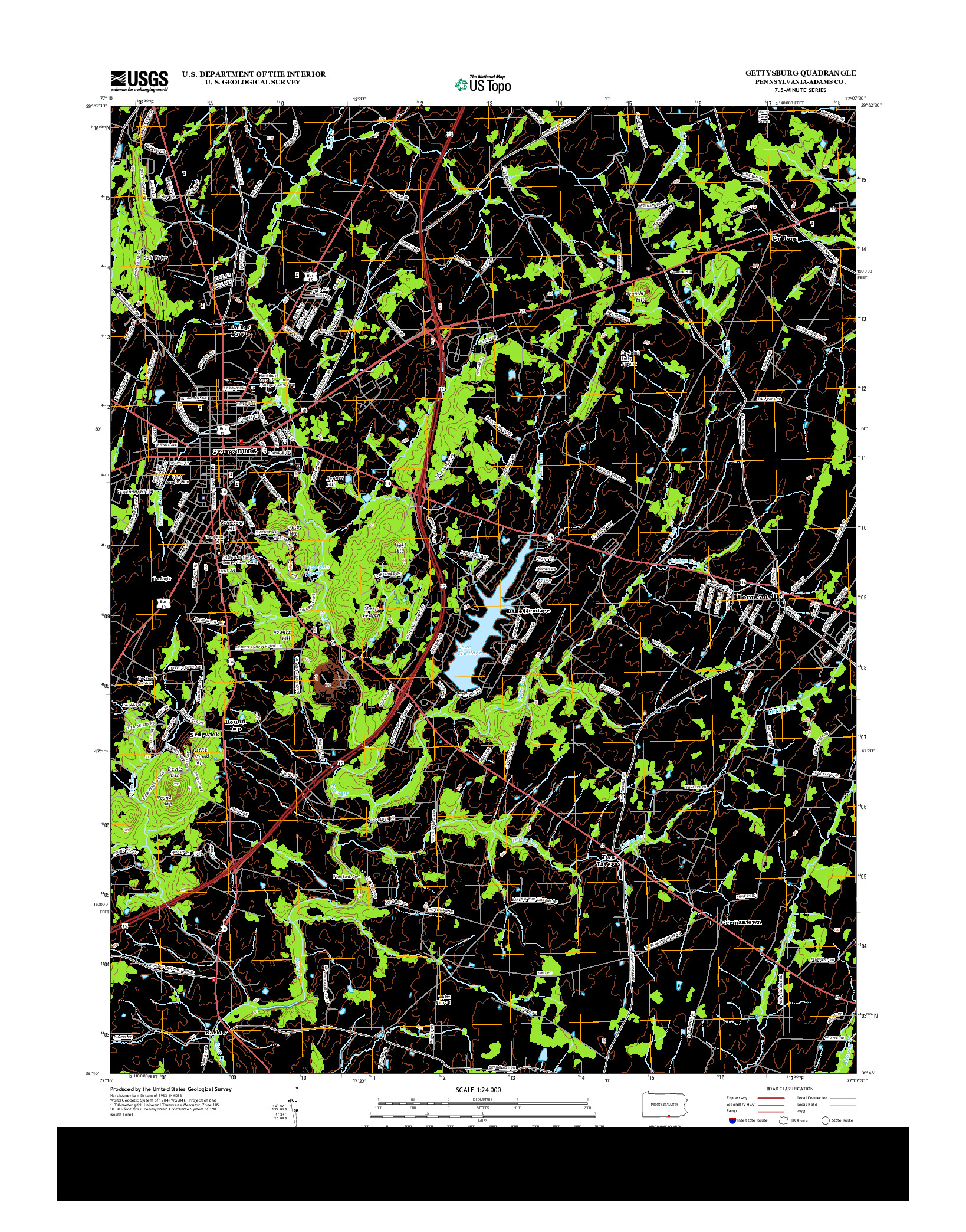 USGS US TOPO 7.5-MINUTE MAP FOR GETTYSBURG, PA 2013