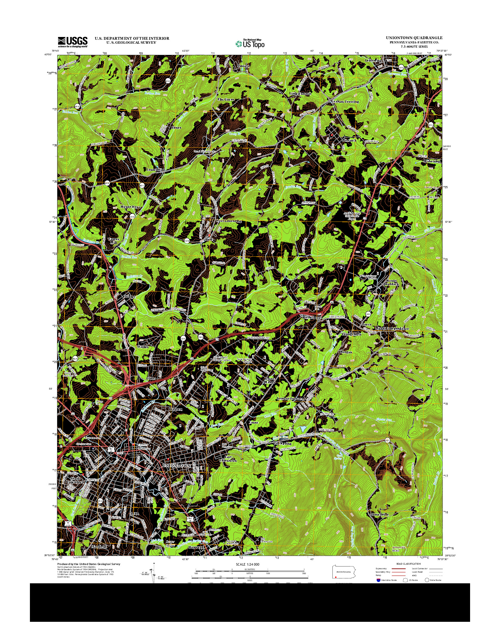 USGS US TOPO 7.5-MINUTE MAP FOR UNIONTOWN, PA 2013