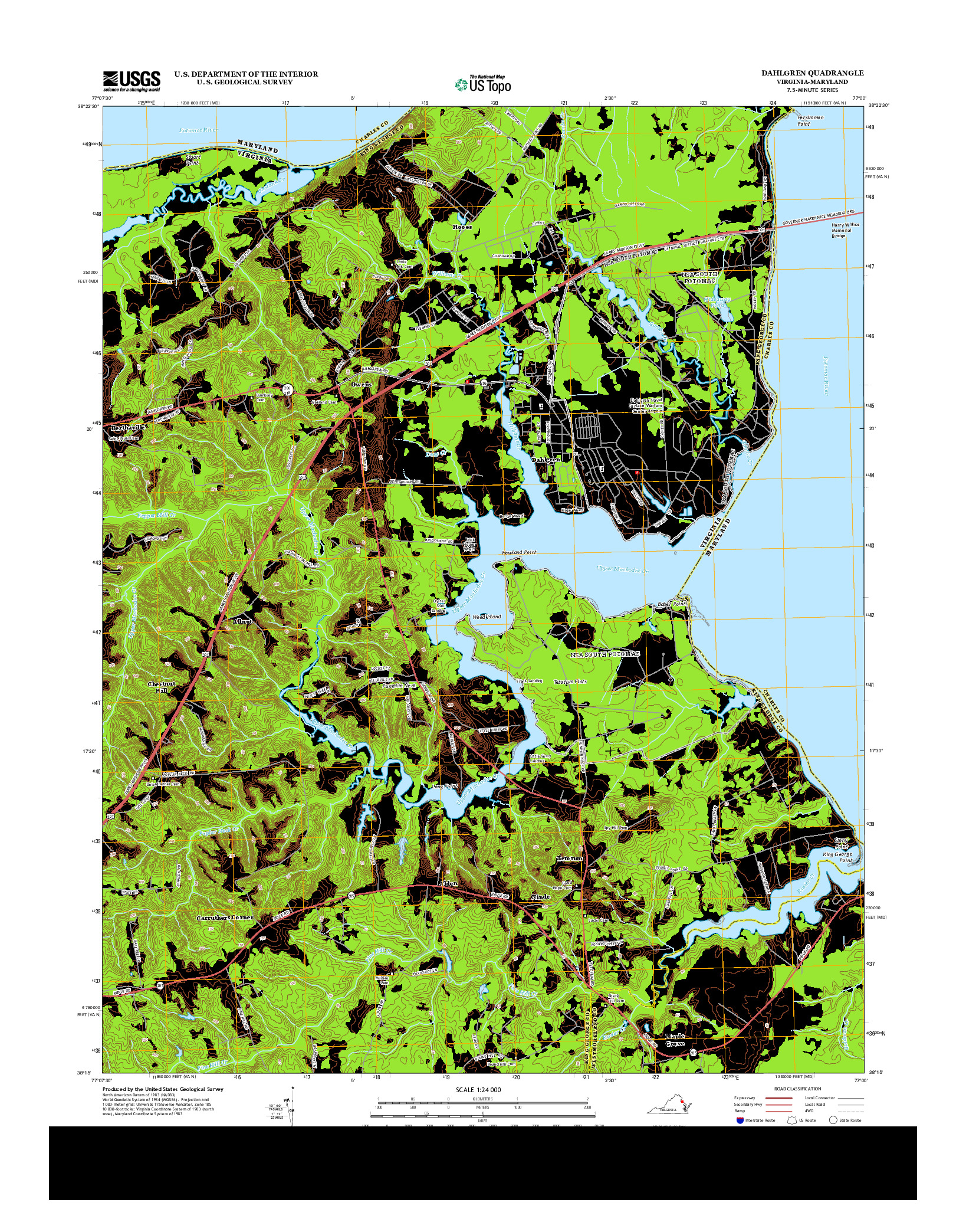 USGS US TOPO 7.5-MINUTE MAP FOR DAHLGREN, VA-MD 2013