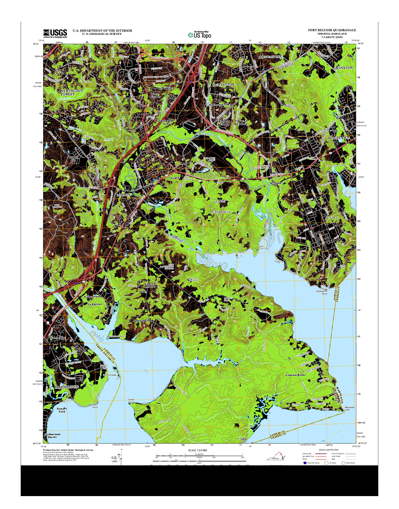 USGS US TOPO 7.5-MINUTE MAP FOR FORT BELVOIR, VA-MD 2013