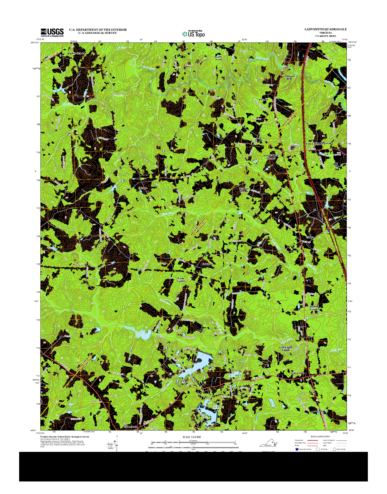 USGS US TOPO 7.5-MINUTE MAP FOR LADYSMITH, VA 2013