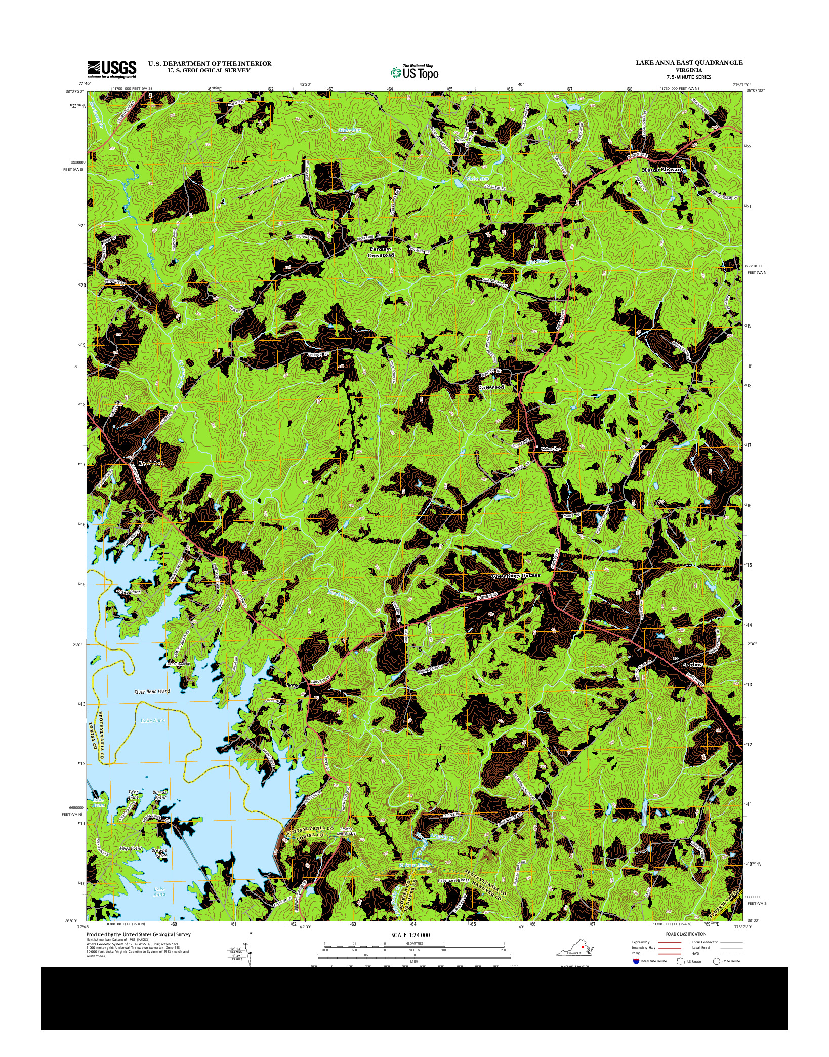 USGS US TOPO 7.5-MINUTE MAP FOR LAKE ANNA EAST, VA 2013