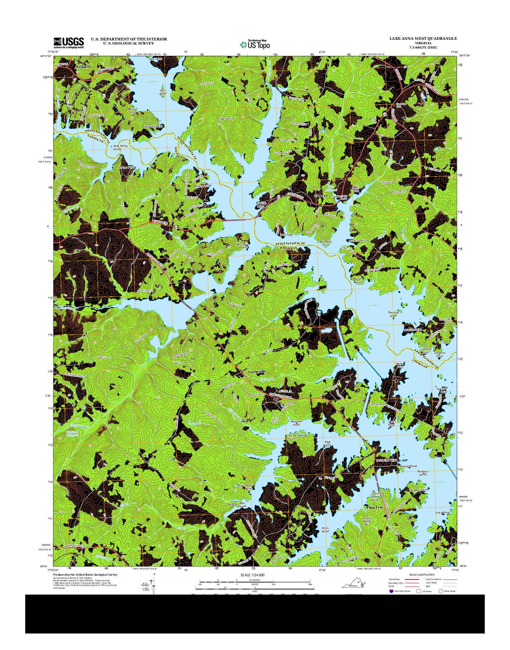 USGS US TOPO 7.5-MINUTE MAP FOR LAKE ANNA WEST, VA 2013