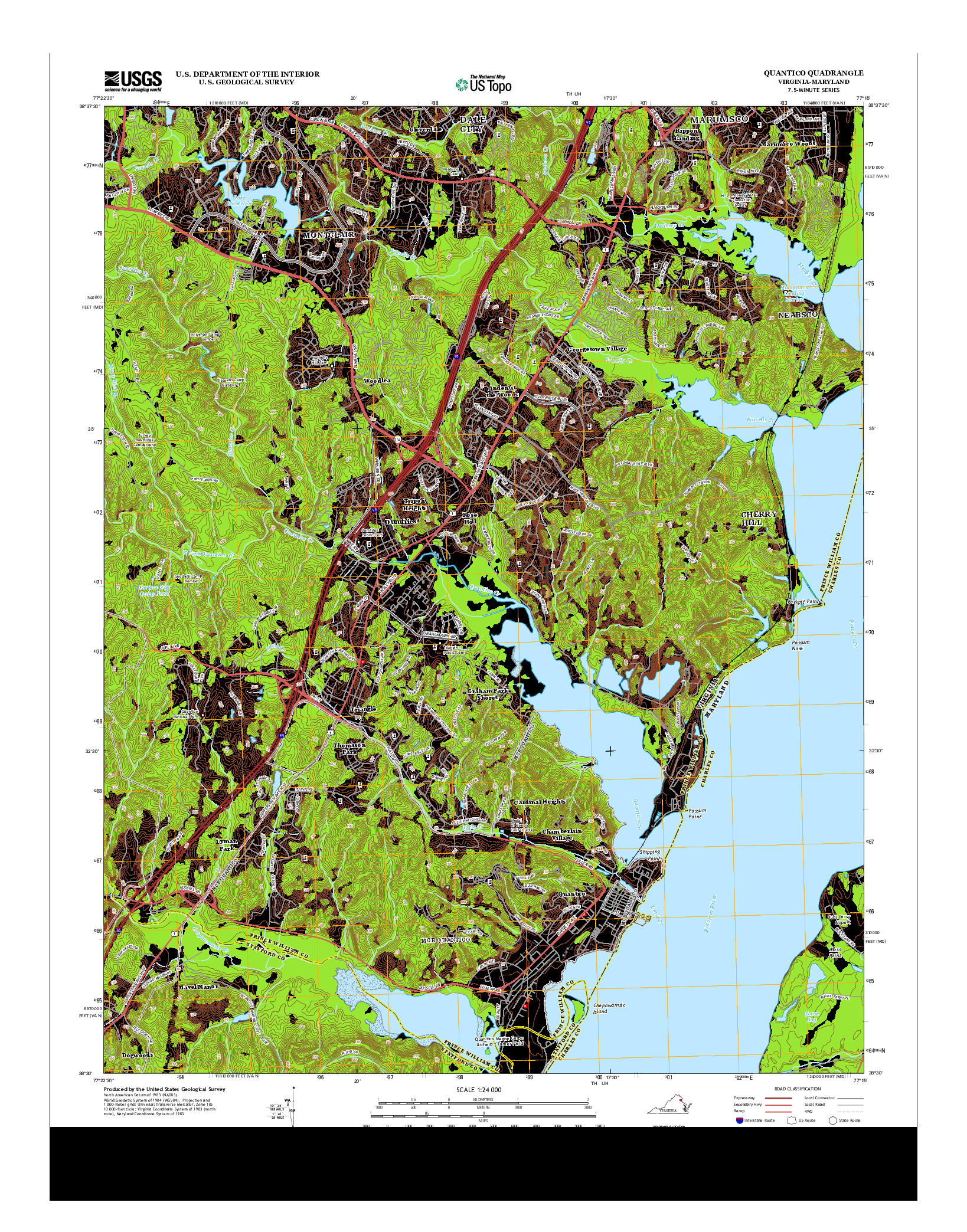 USGS US TOPO 7.5-MINUTE MAP FOR QUANTICO, VA-MD 2013