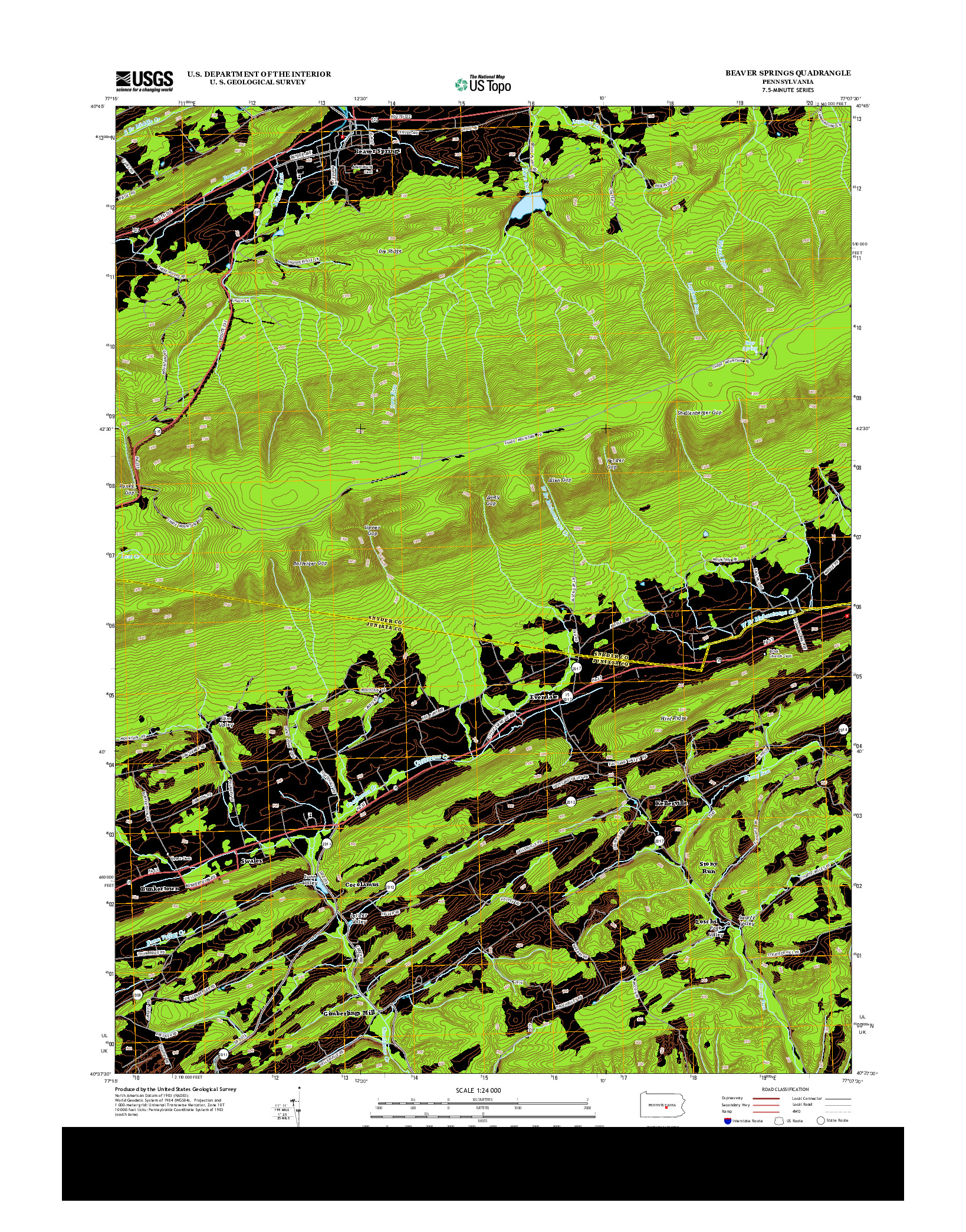 USGS US TOPO 7.5-MINUTE MAP FOR BEAVER SPRINGS, PA 2013