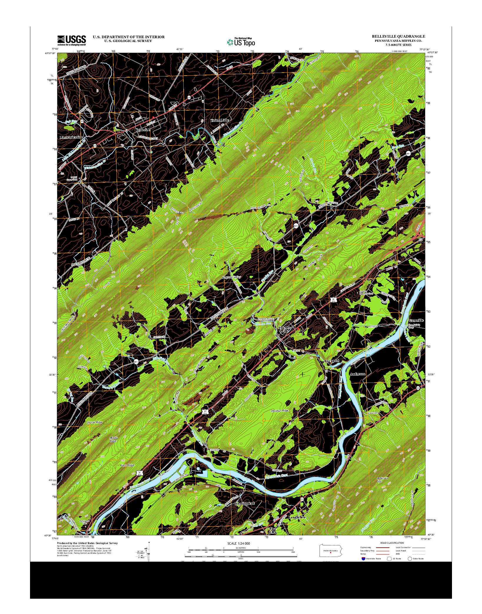 USGS US TOPO 7.5-MINUTE MAP FOR BELLEVILLE, PA 2013