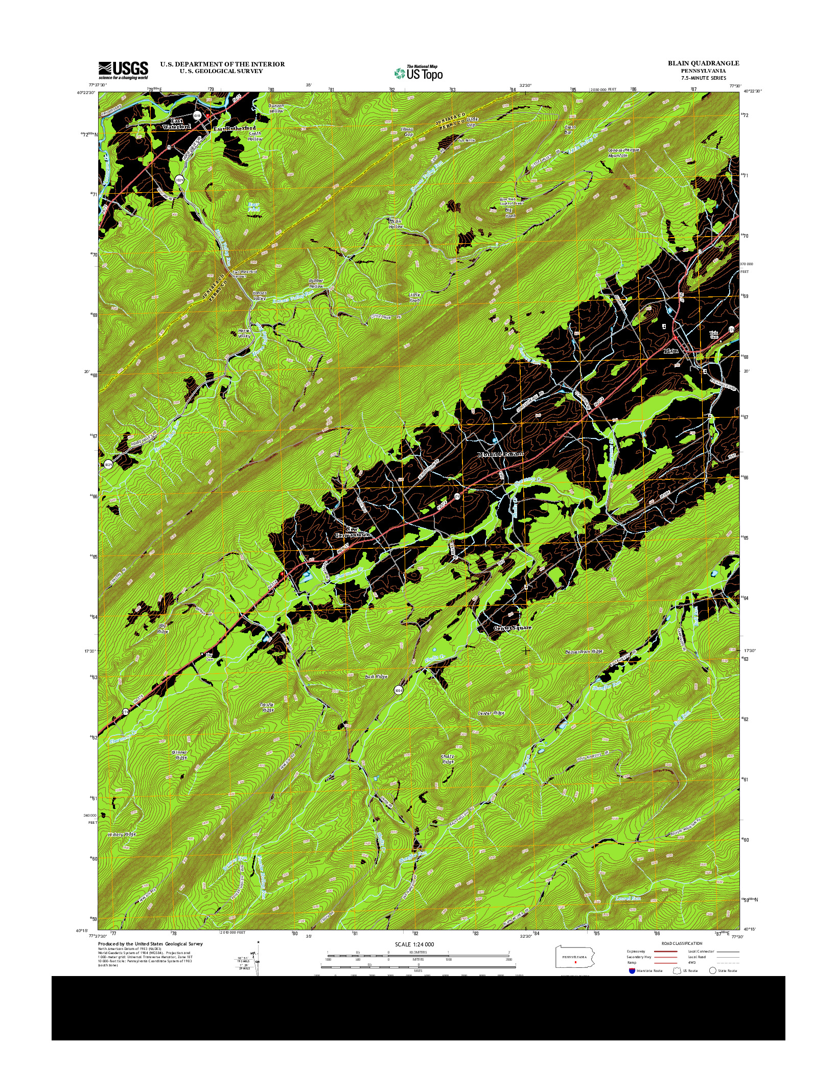 USGS US TOPO 7.5-MINUTE MAP FOR BLAIN, PA 2013