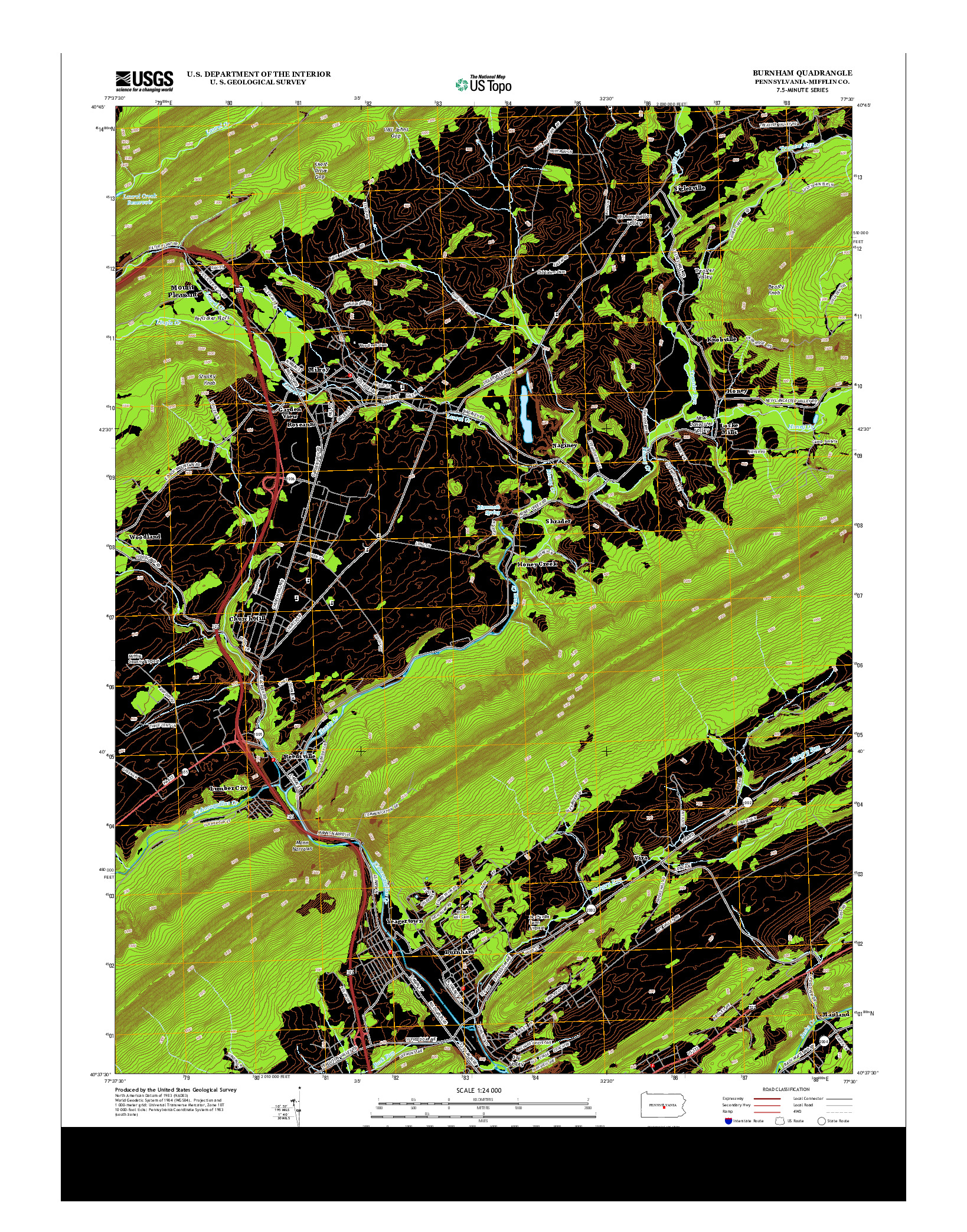 USGS US TOPO 7.5-MINUTE MAP FOR BURNHAM, PA 2013