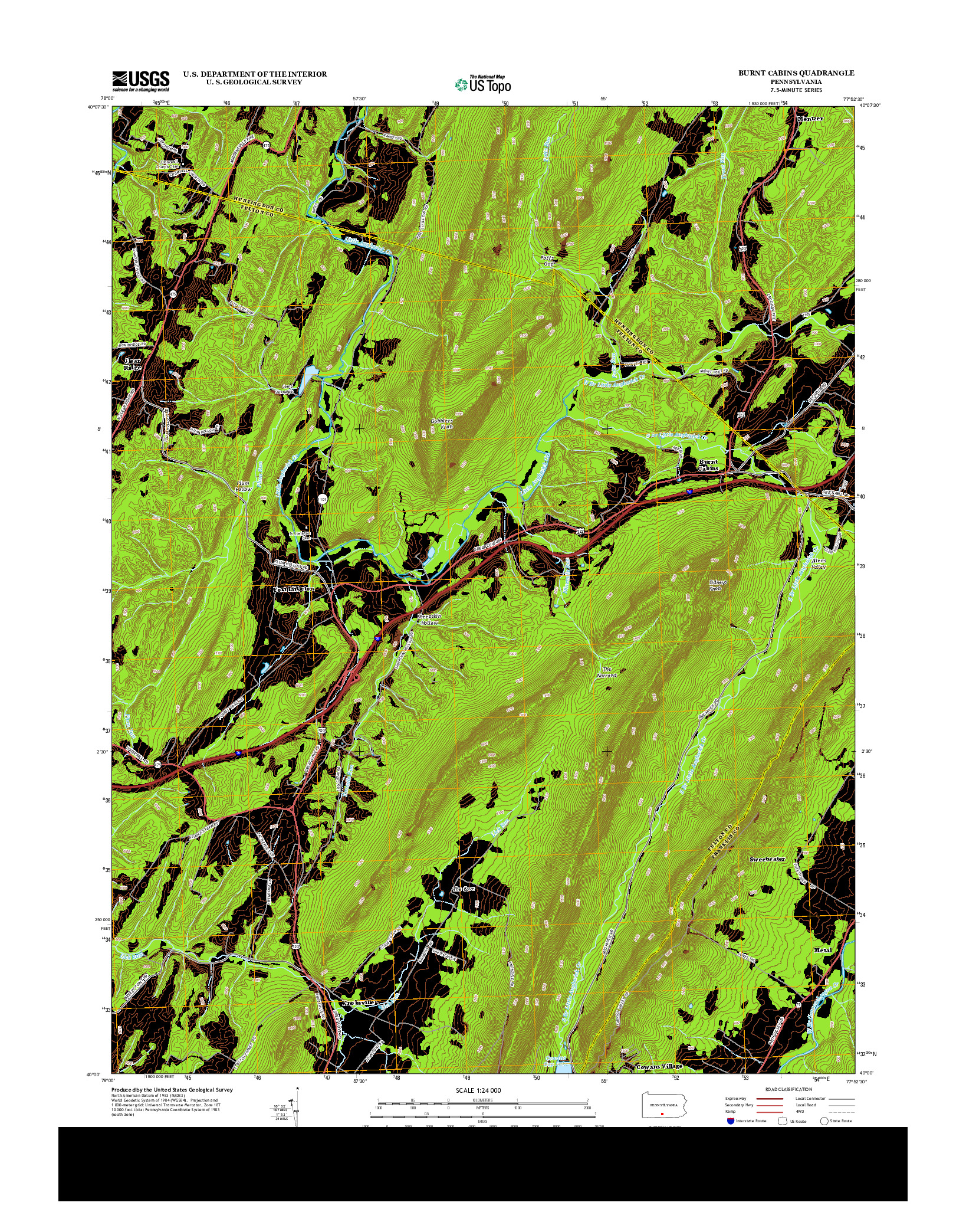 USGS US TOPO 7.5-MINUTE MAP FOR BURNT CABINS, PA 2013