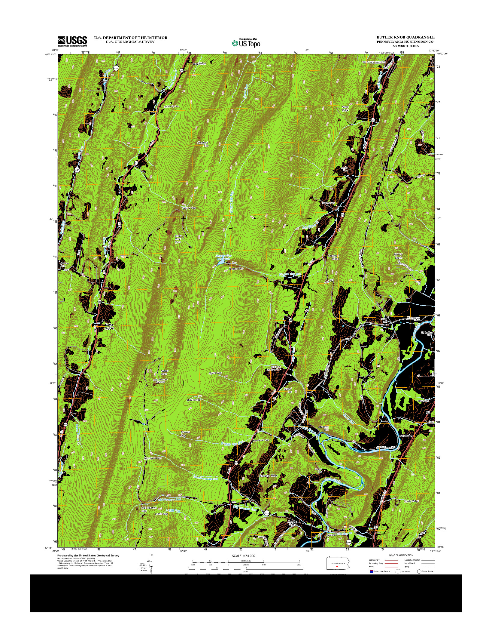 USGS US TOPO 7.5-MINUTE MAP FOR BUTLER KNOB, PA 2013