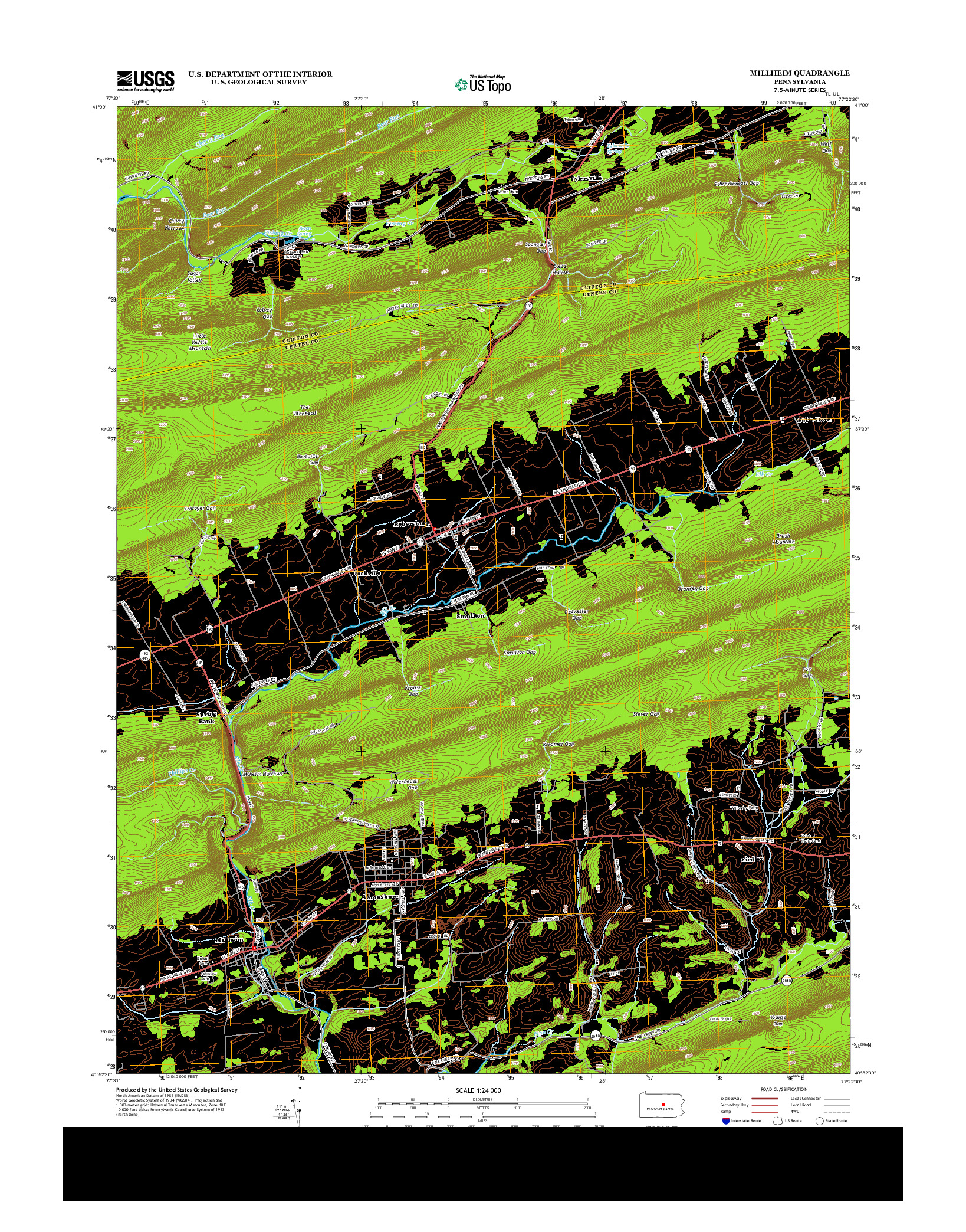 USGS US TOPO 7.5-MINUTE MAP FOR MILLHEIM, PA 2013