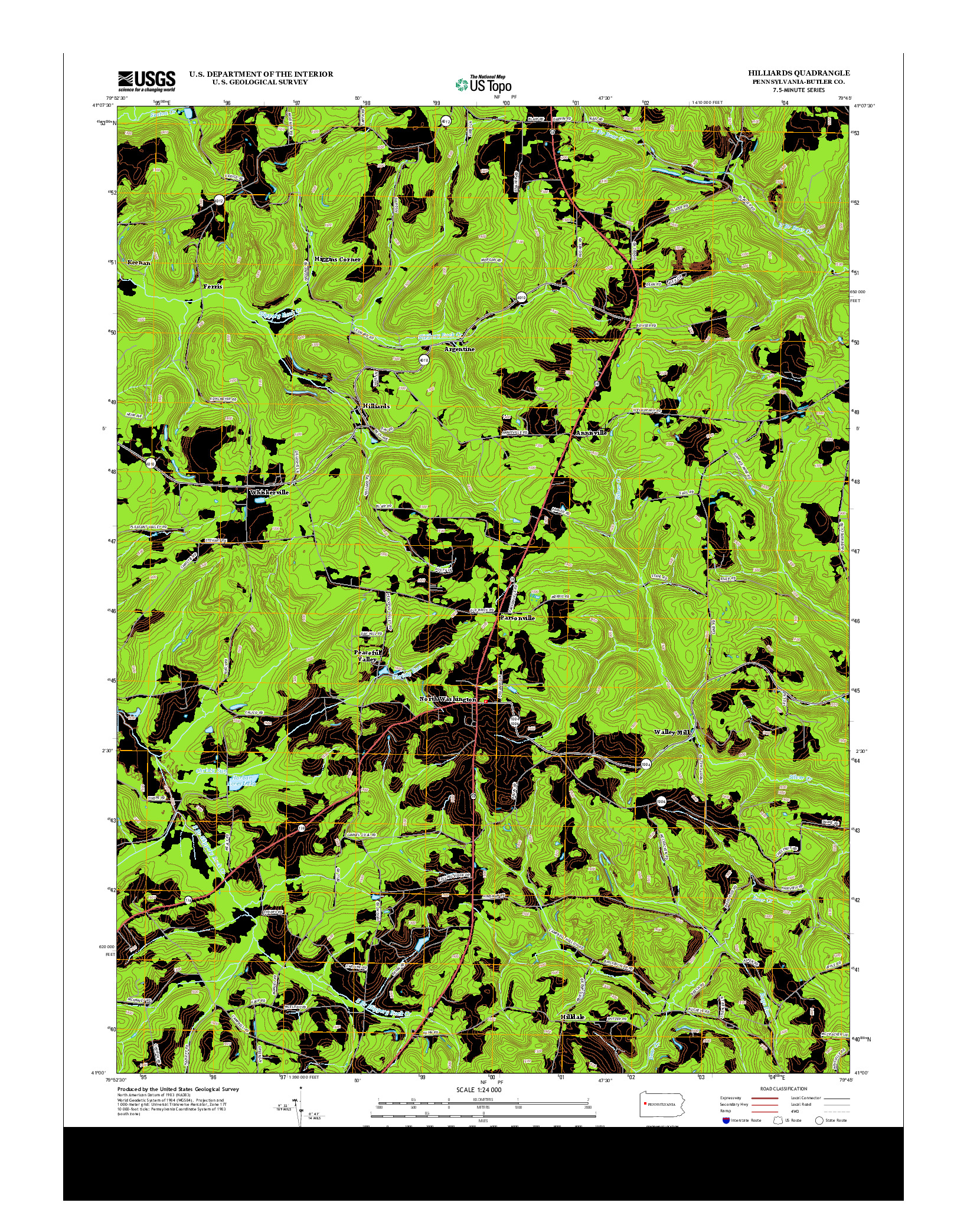 USGS US TOPO 7.5-MINUTE MAP FOR HILLIARDS, PA 2013