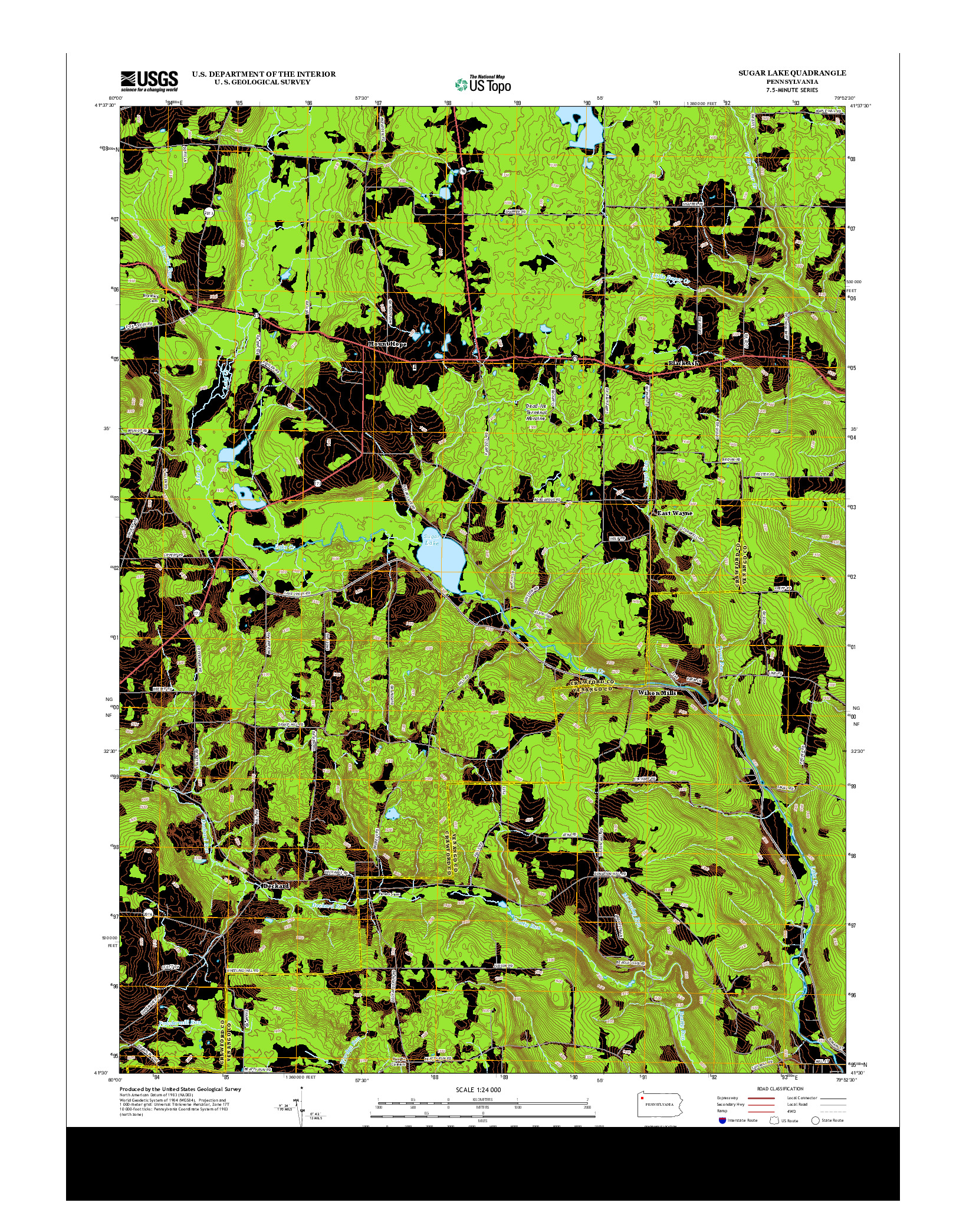 USGS US TOPO 7.5-MINUTE MAP FOR SUGAR LAKE, PA 2013