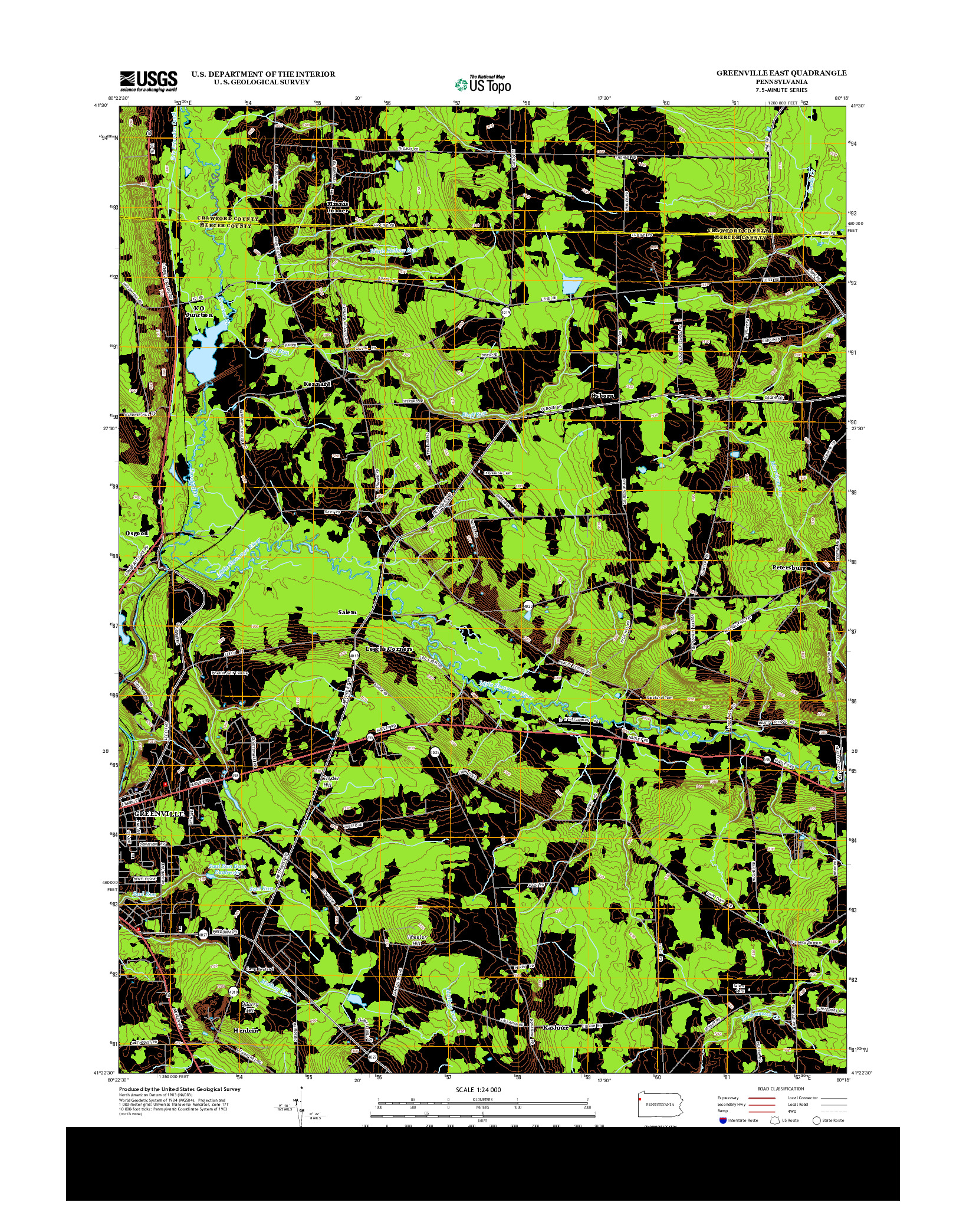 USGS US TOPO 7.5-MINUTE MAP FOR GREENVILLE EAST, PA 2013